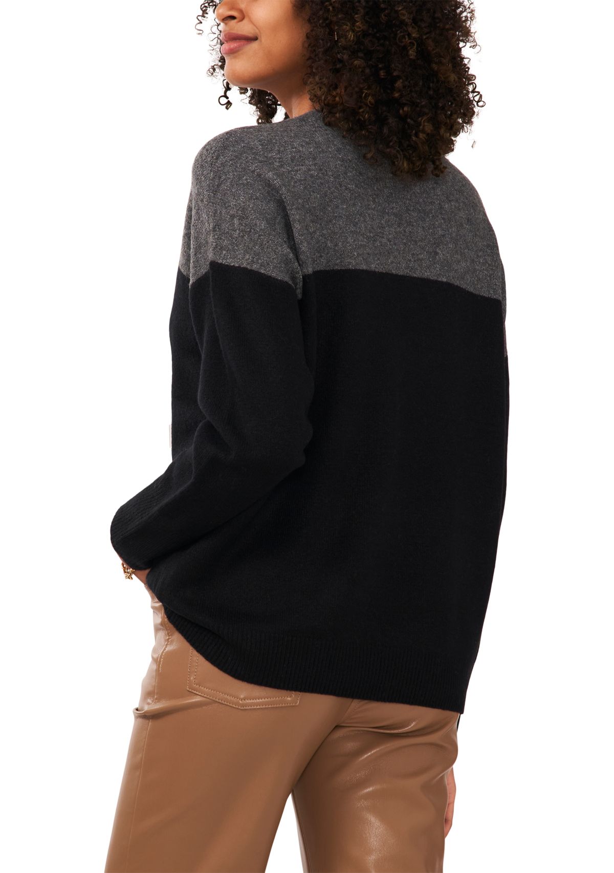 Womens Long Sleeve Color Block Crew Neck Sweater