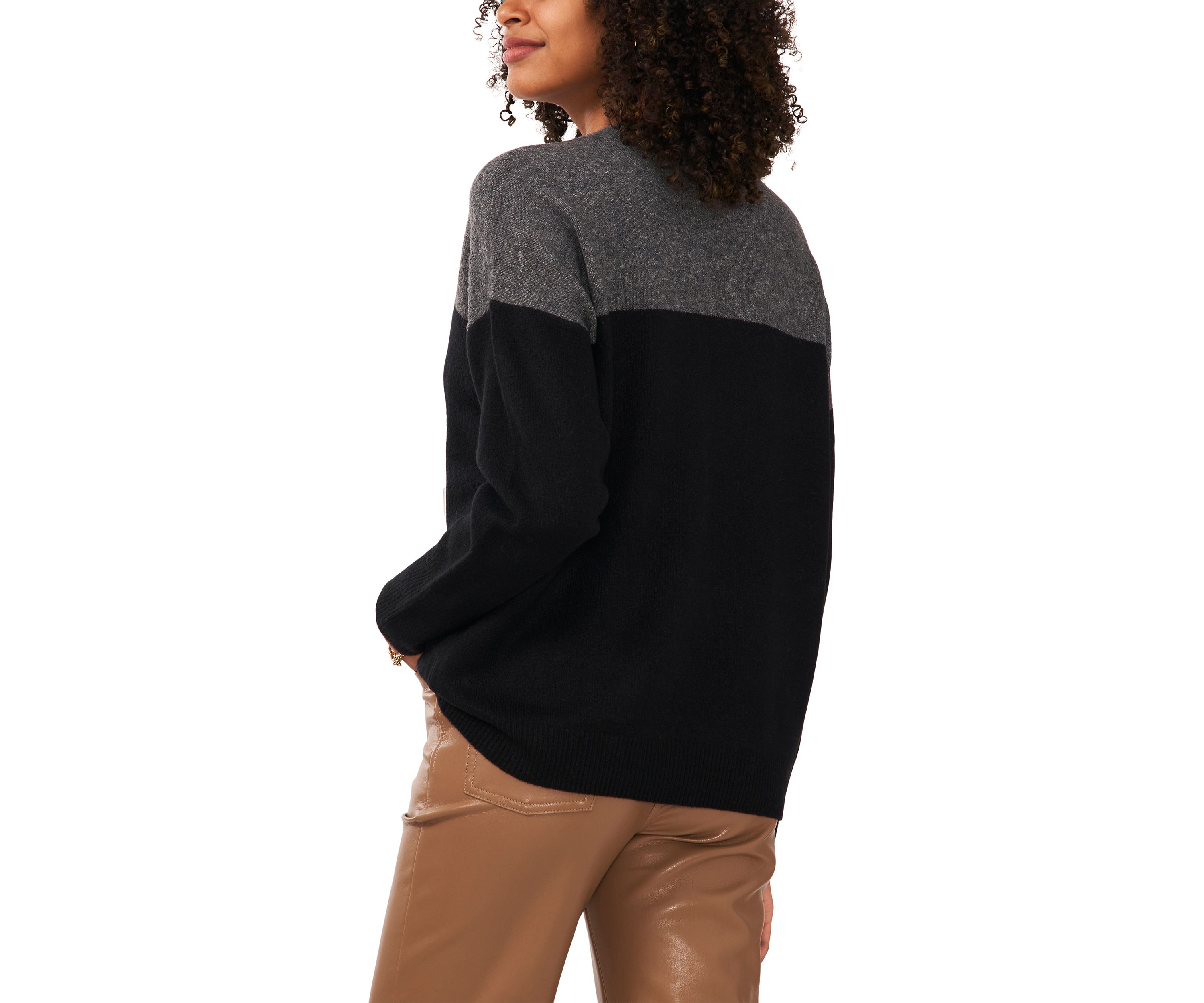 Womens Long Sleeve Color Block Crew Neck Sweater