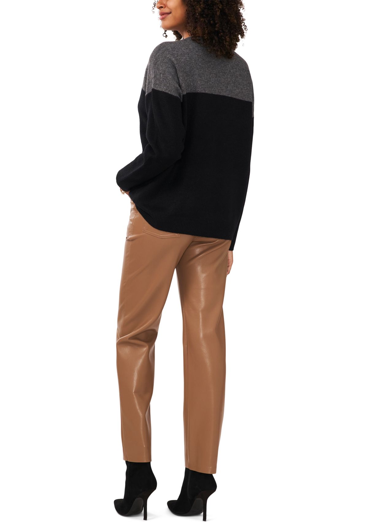 Womens Long Sleeve Color Block Crew Neck Sweater