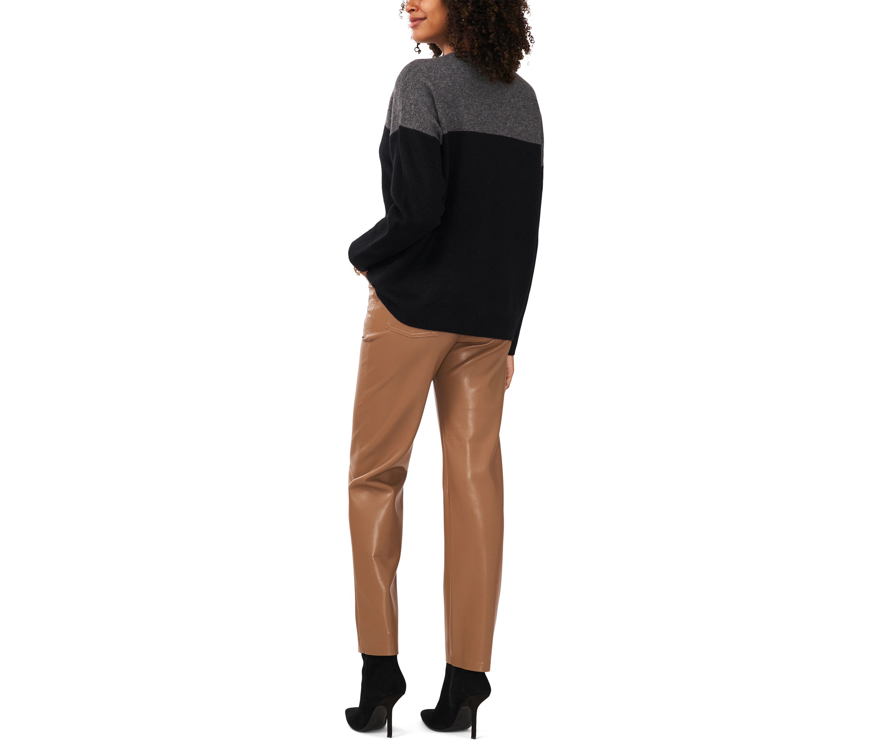 Womens Long Sleeve Color Block Crew Neck Sweater