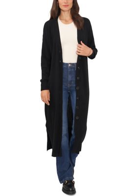 Women's Long Sleeve V-Neck Button Front Duster Cardigan