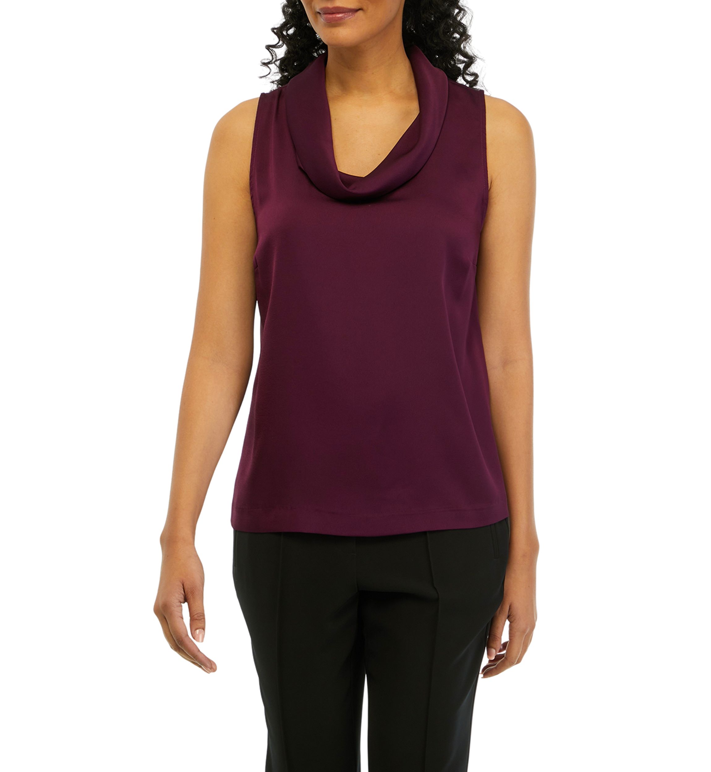 Womens Sleeveless Cowl Neck Solid Satin Blouse