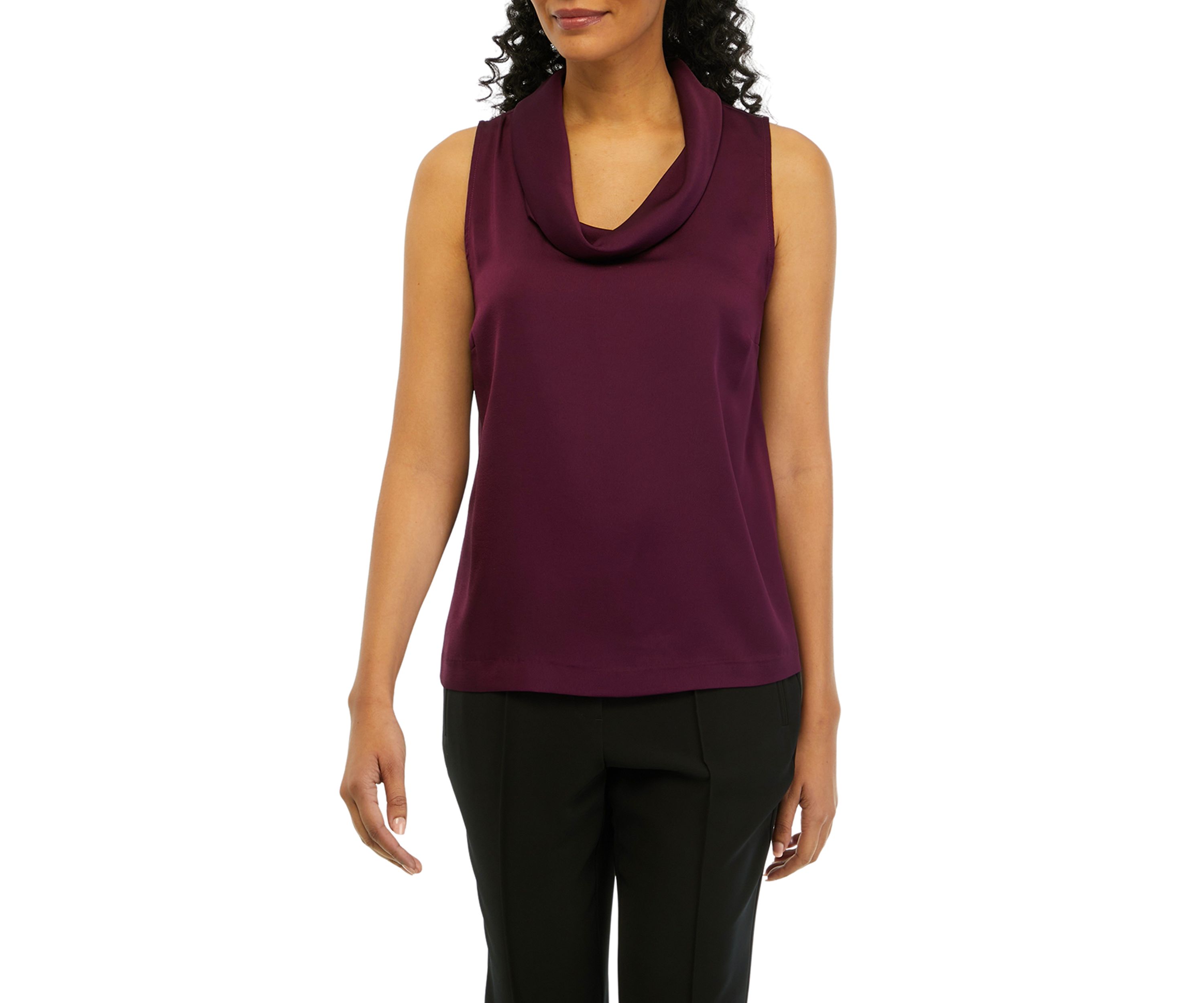 Womens Sleeveless Cowl Neck Solid Satin Blouse