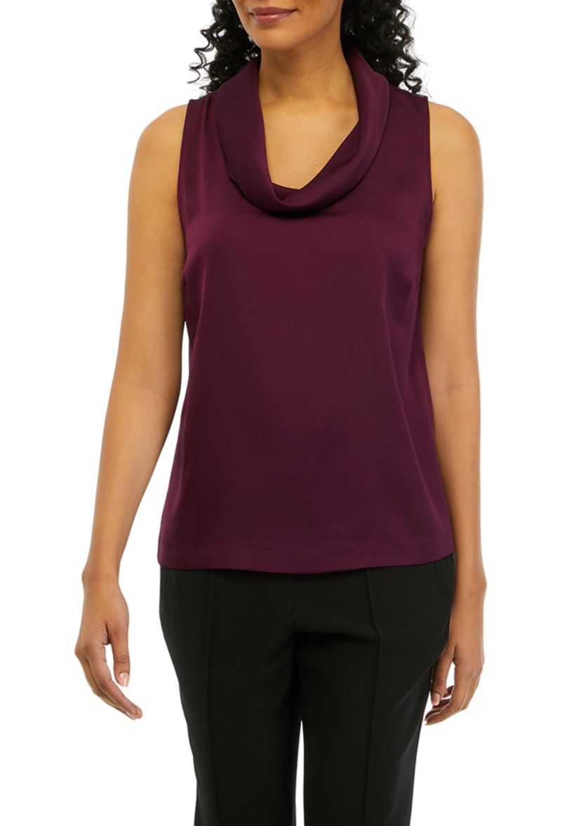 Womens Sleeveless Cowl Neck Solid Satin Blouse