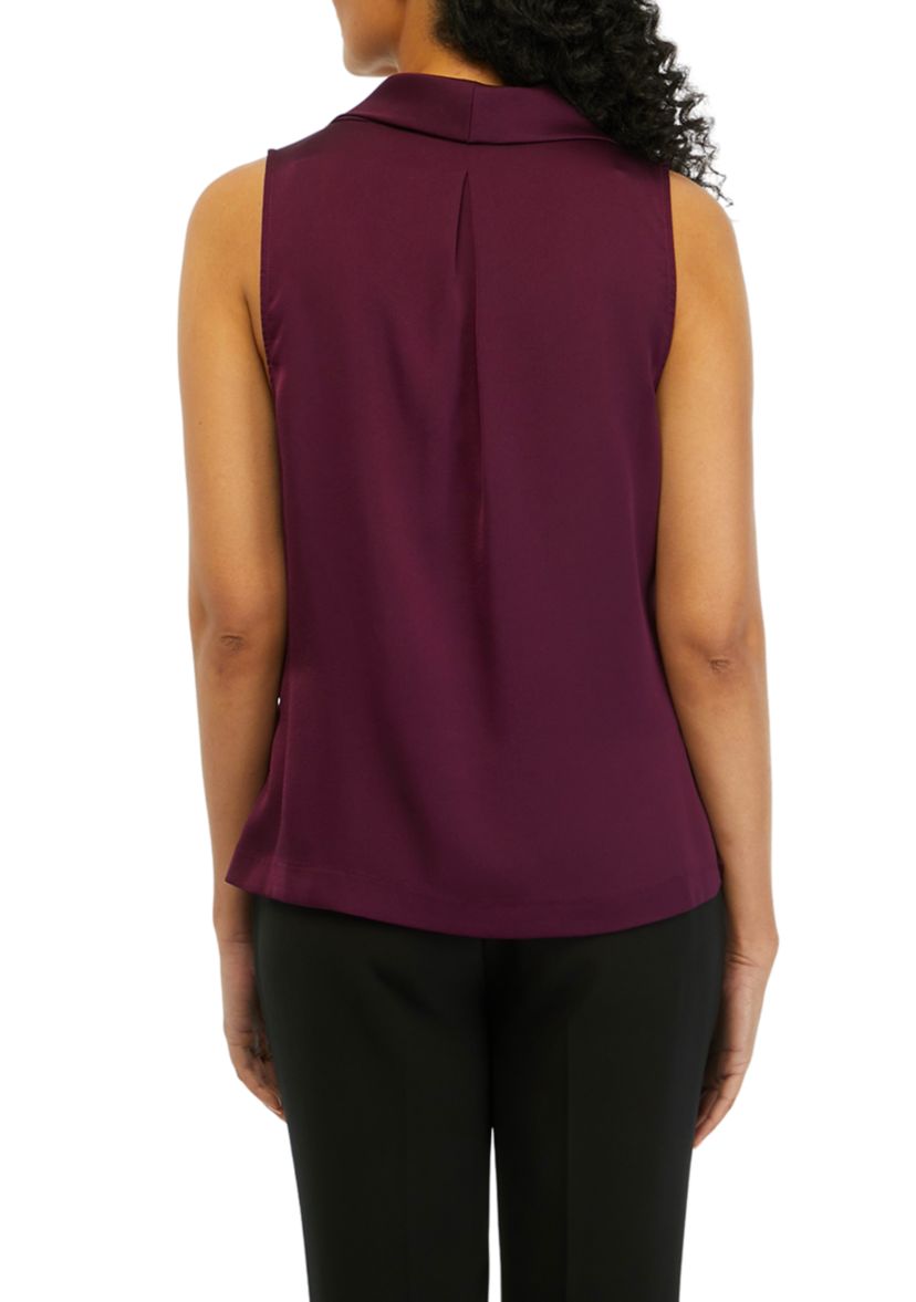 Womens Sleeveless Cowl Neck Solid Satin Blouse