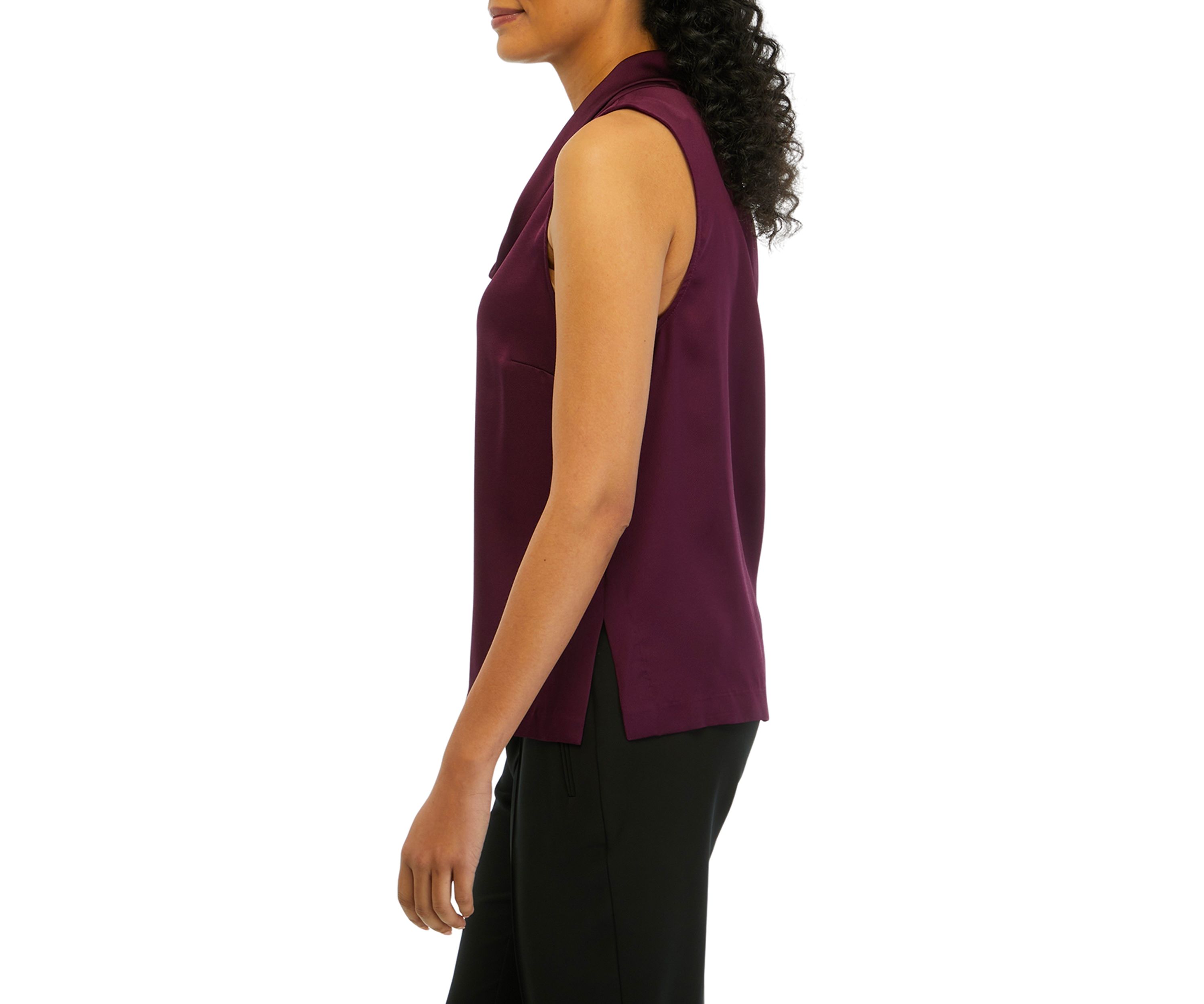 Womens Sleeveless Cowl Neck Solid Satin Blouse