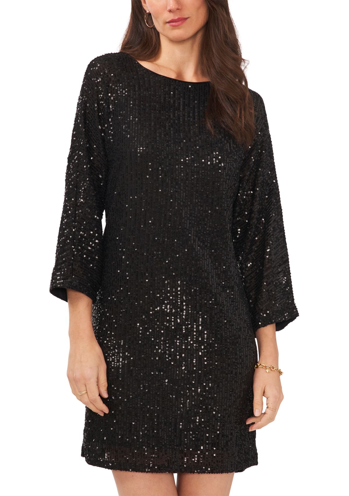 Womens 3/4 Sleeve Sequin Sheath Dress