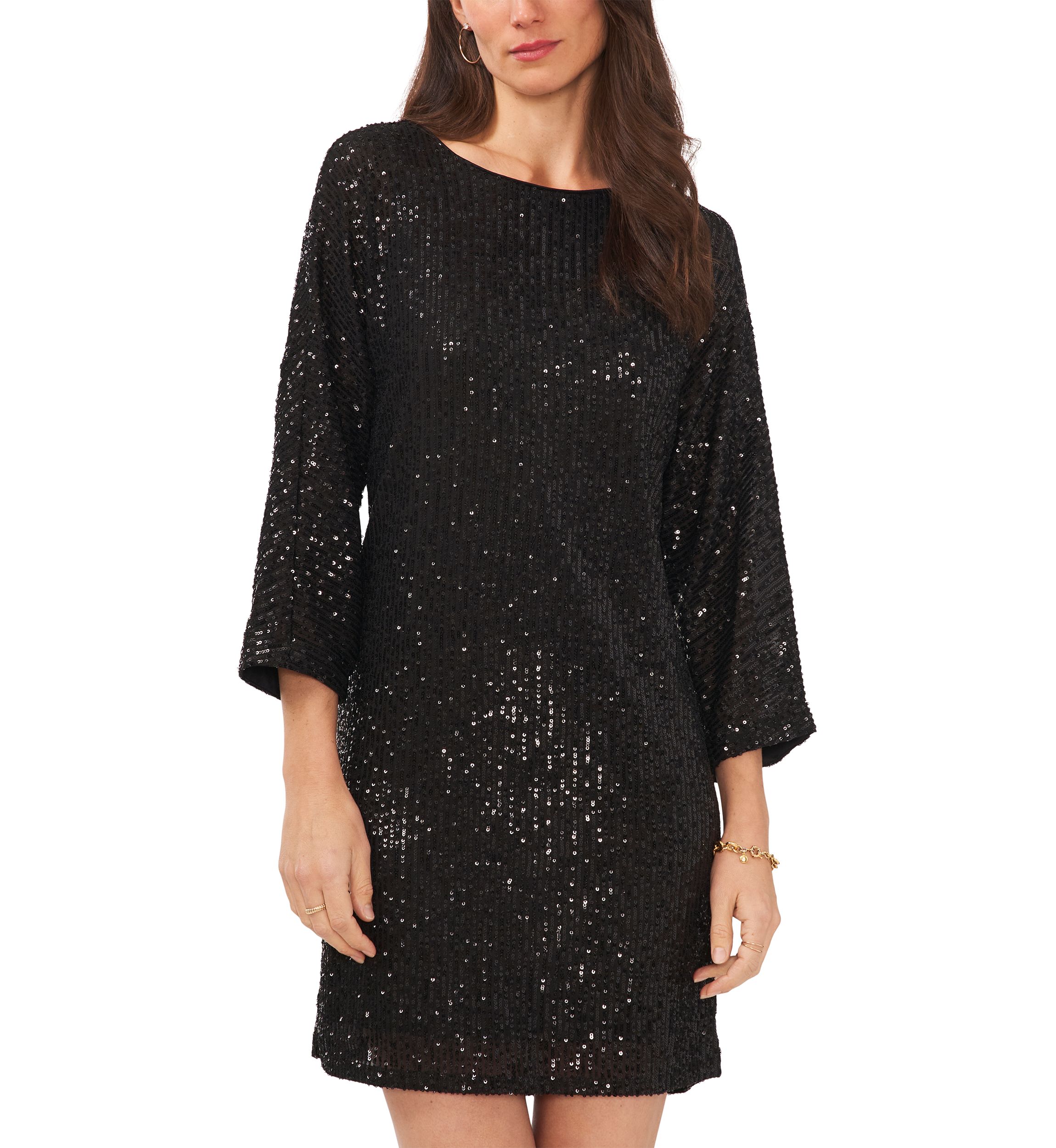 Womens 3/4 Sleeve Sequin Sheath Dress