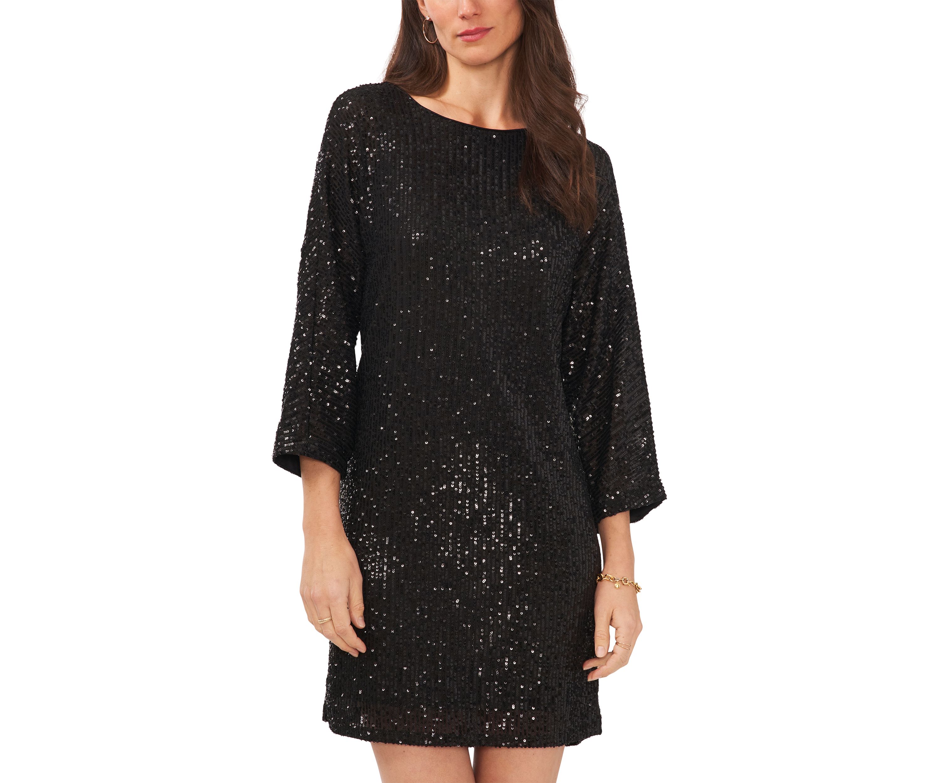 Womens 3/4 Sleeve Sequin Sheath Dress