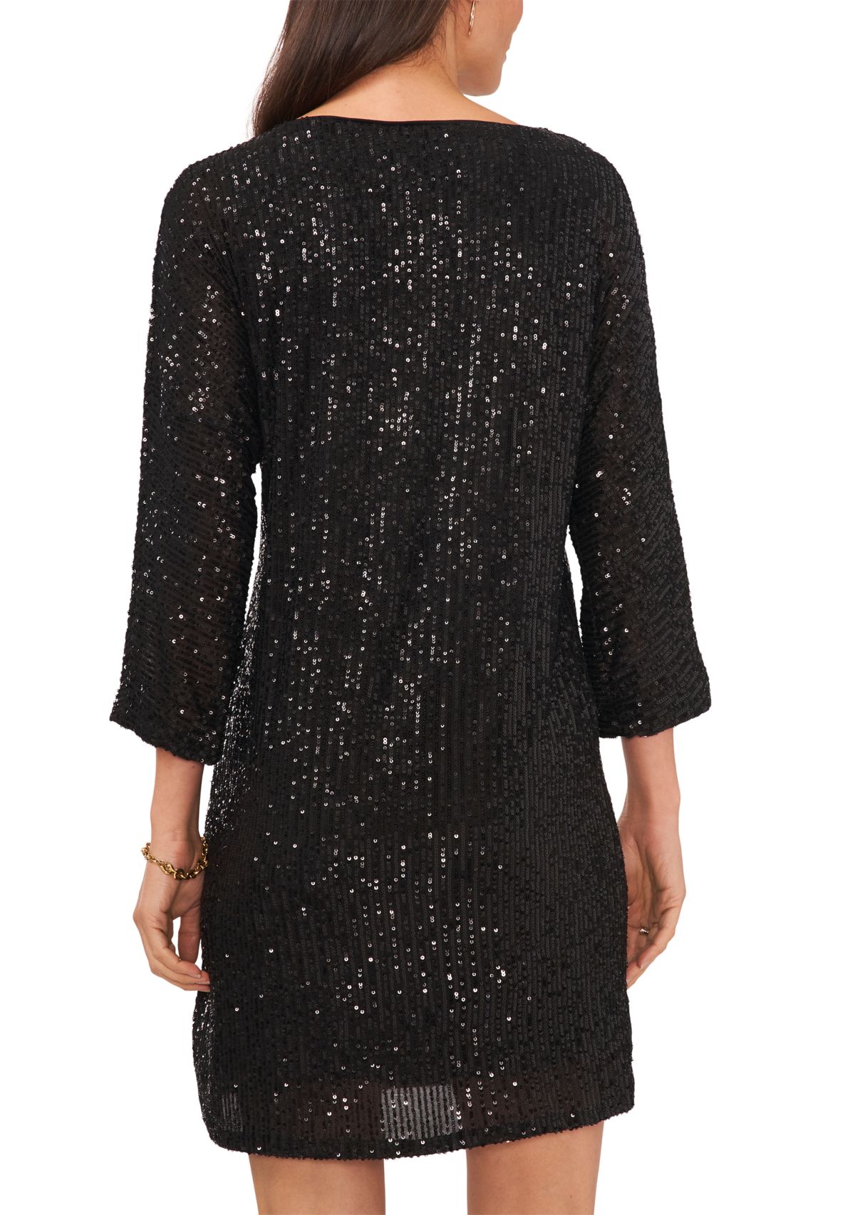 Womens 3/4 Sleeve Sequin Sheath Dress