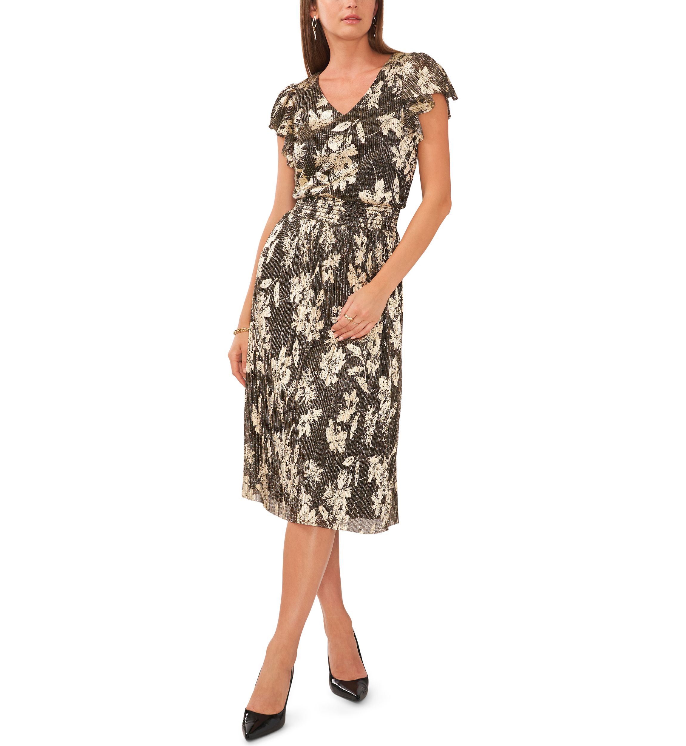 Womens Short Sleeve Foil Burnout Dress