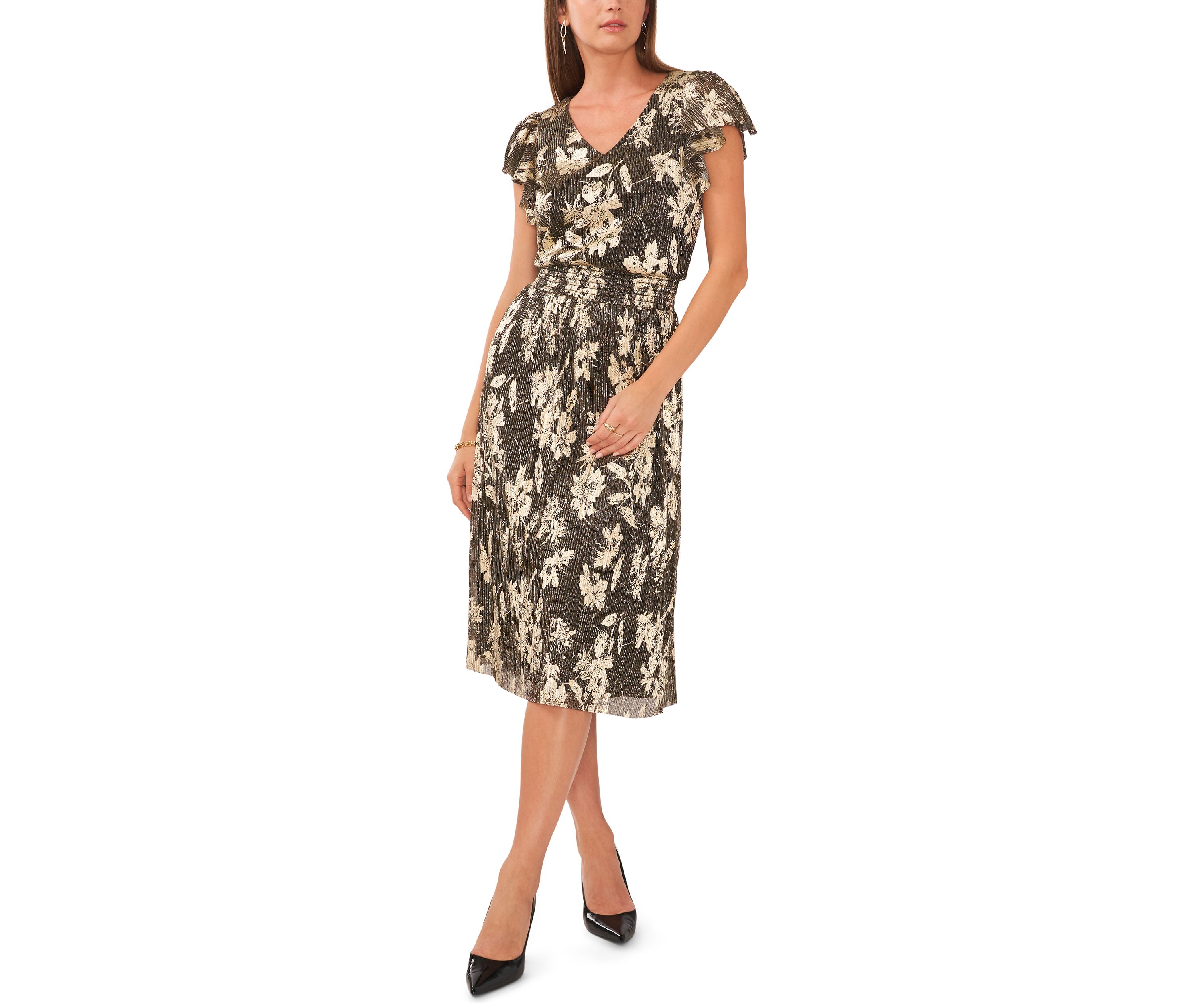 Womens Short Sleeve Foil Burnout Dress