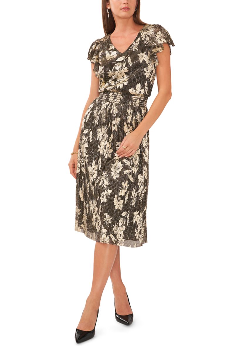 Womens Short Sleeve Foil Burnout Dress