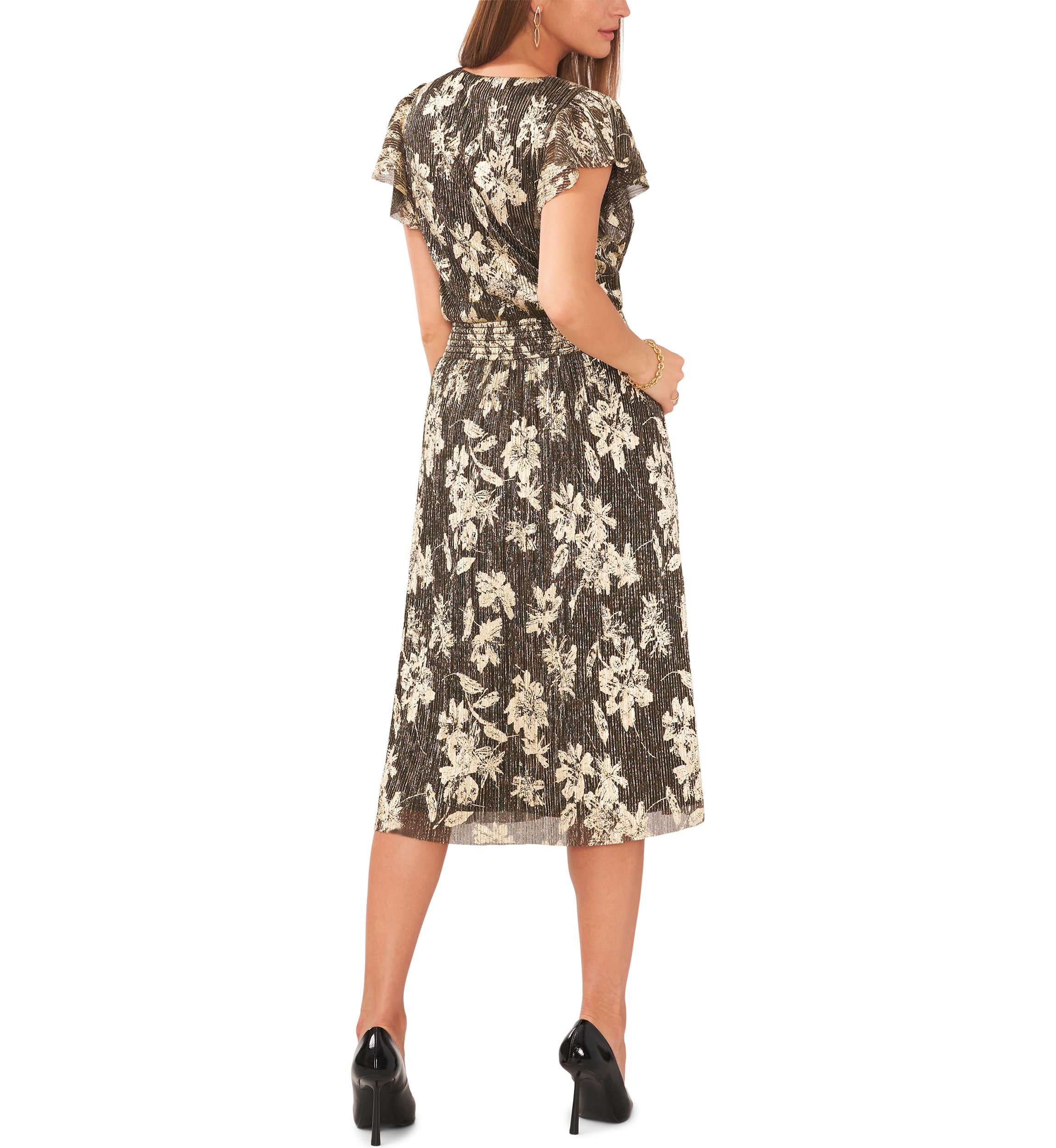 Womens Short Sleeve Foil Burnout Dress