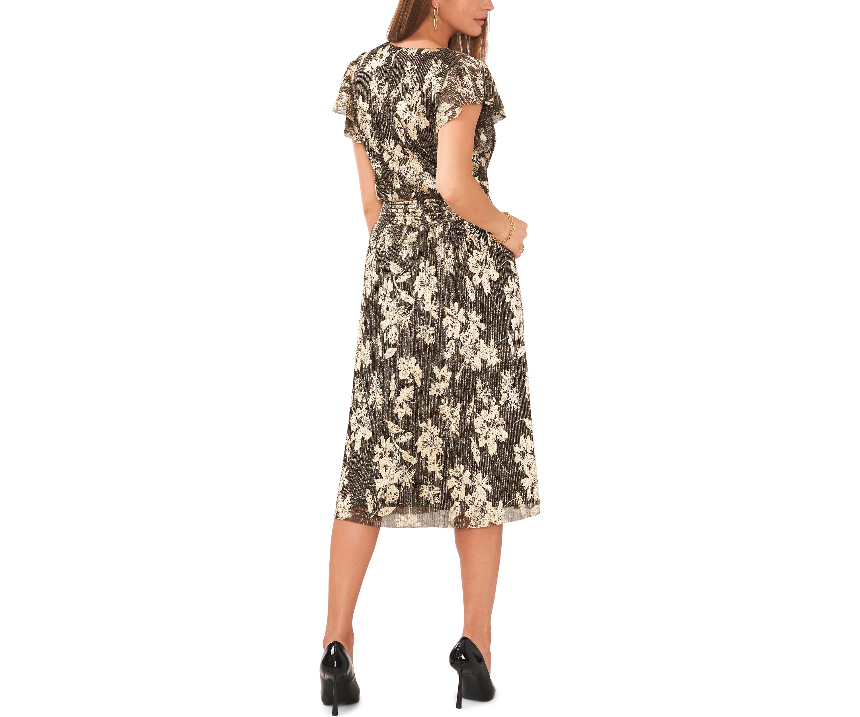 Womens Short Sleeve Foil Burnout Dress