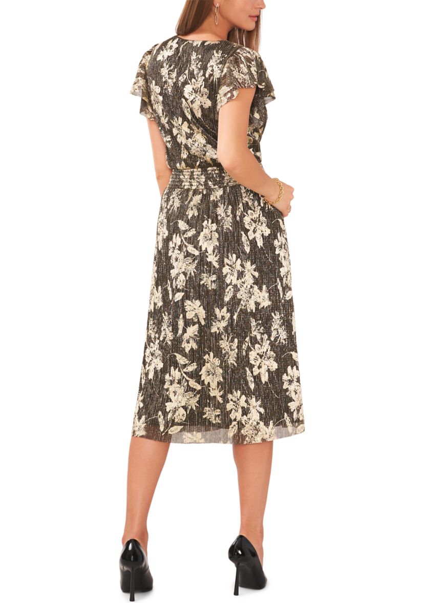 Womens Short Sleeve Foil Burnout Dress