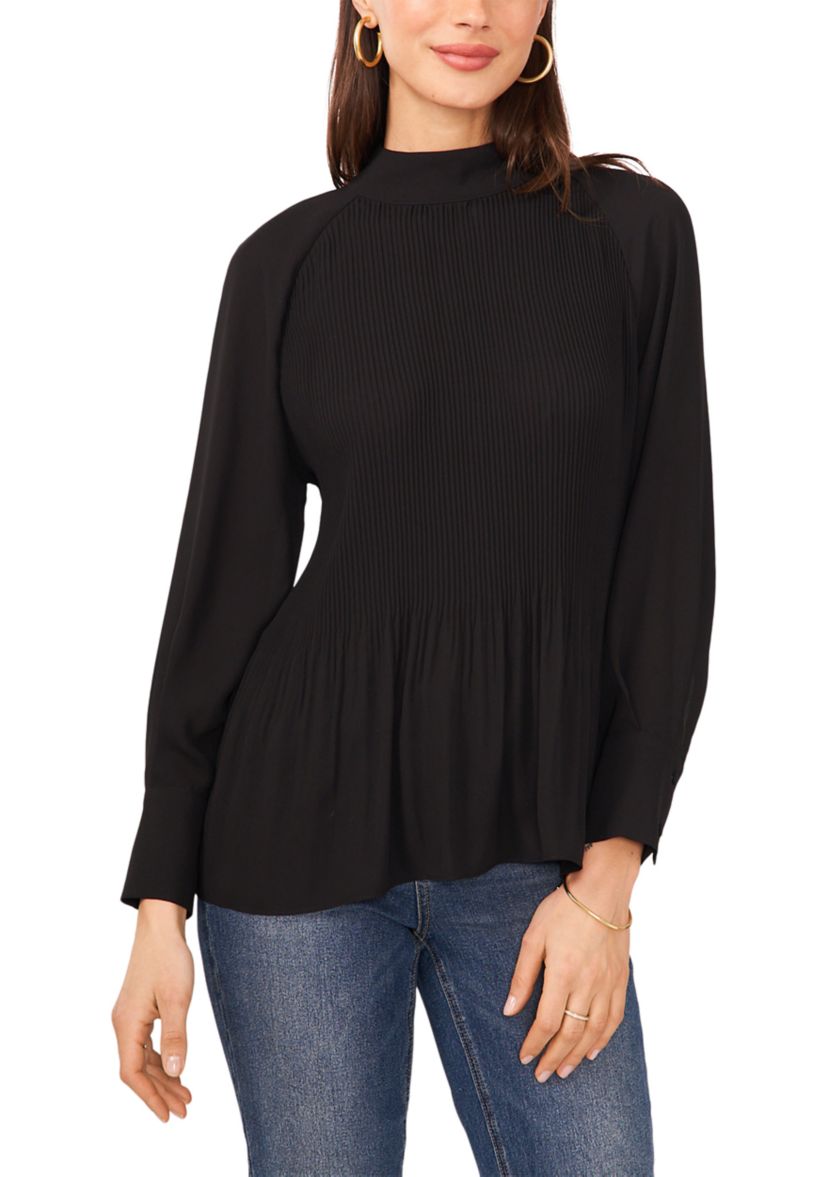 Womens Tie Back Pleated Solid Blouse