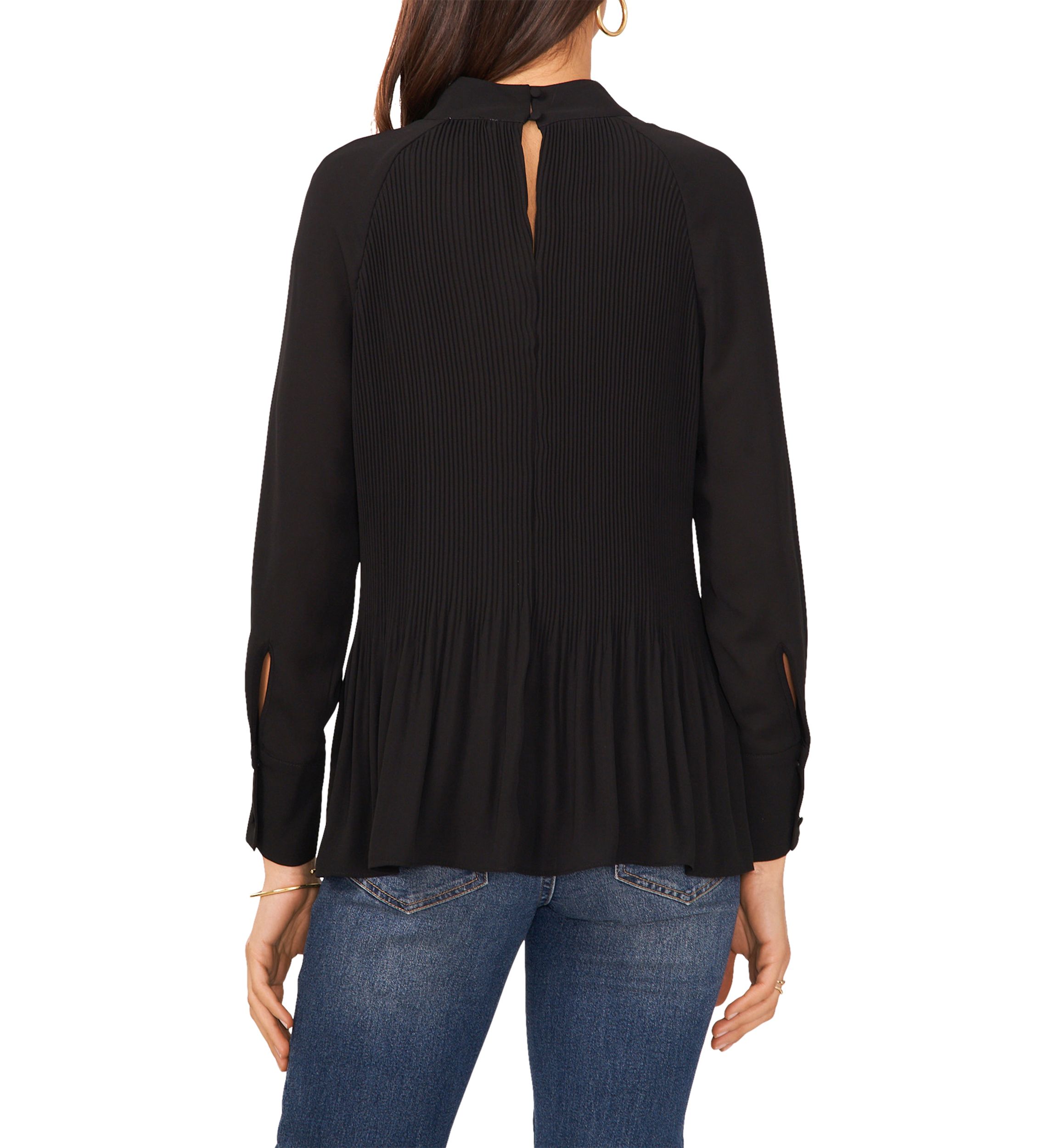Womens Tie Back Pleated Solid Blouse