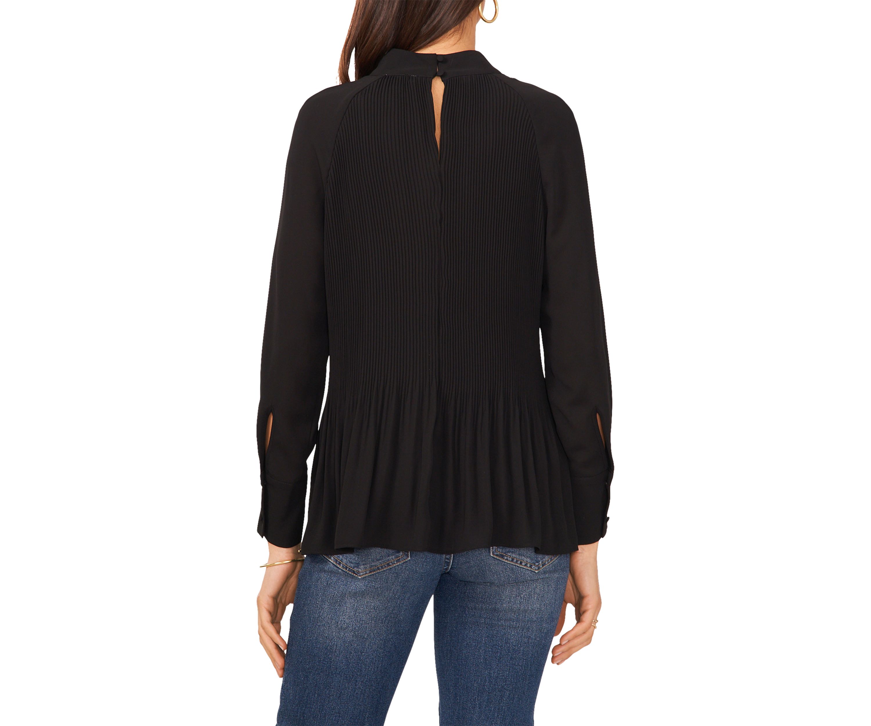 Womens Tie Back Pleated Solid Blouse