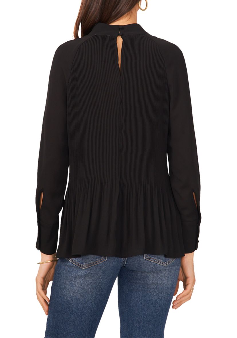 Womens Tie Back Pleated Solid Blouse