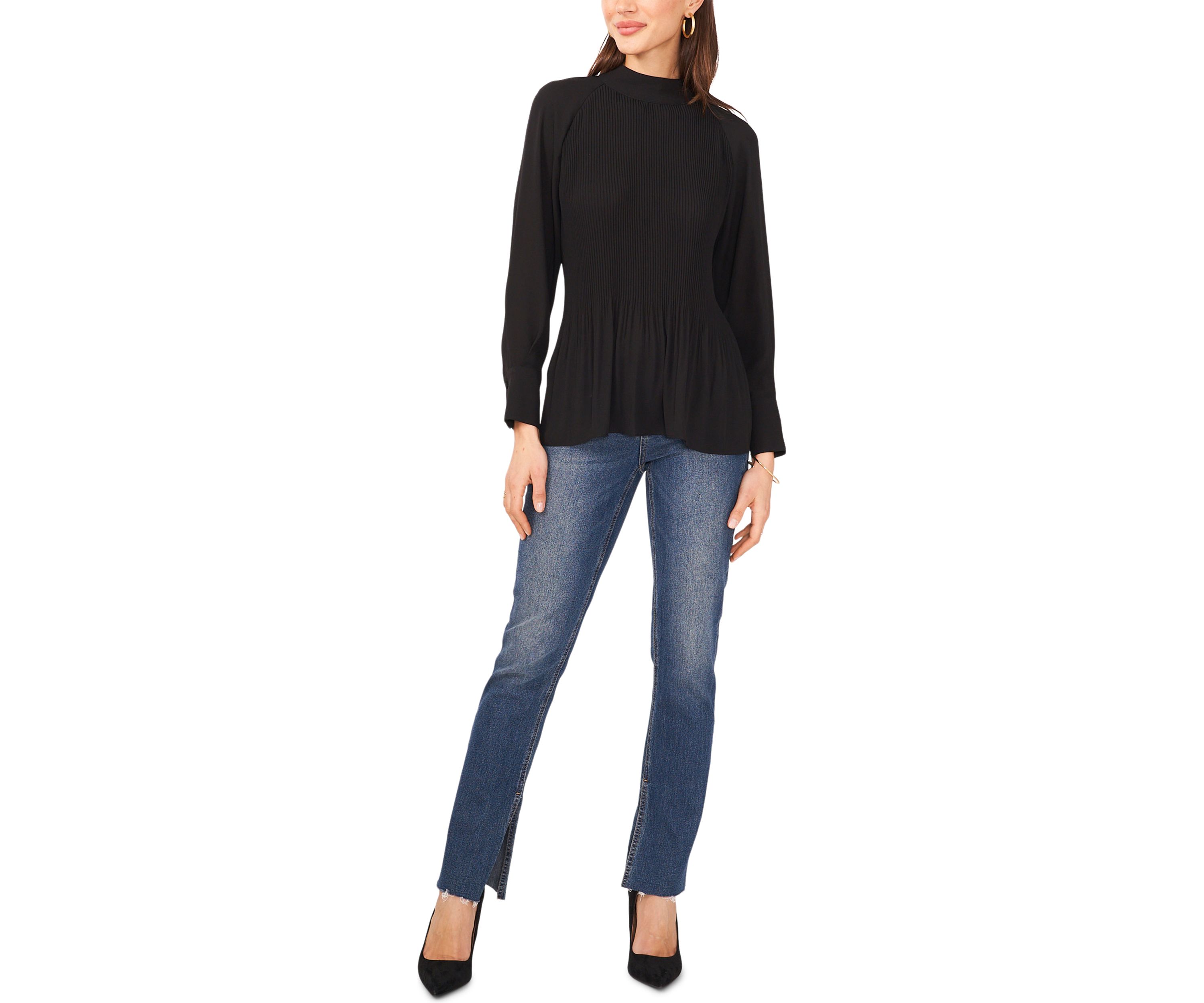 Womens Tie Back Pleated Solid Blouse