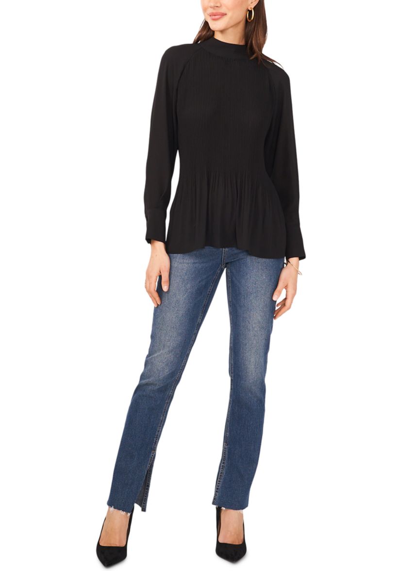 Womens Tie Back Pleated Solid Blouse