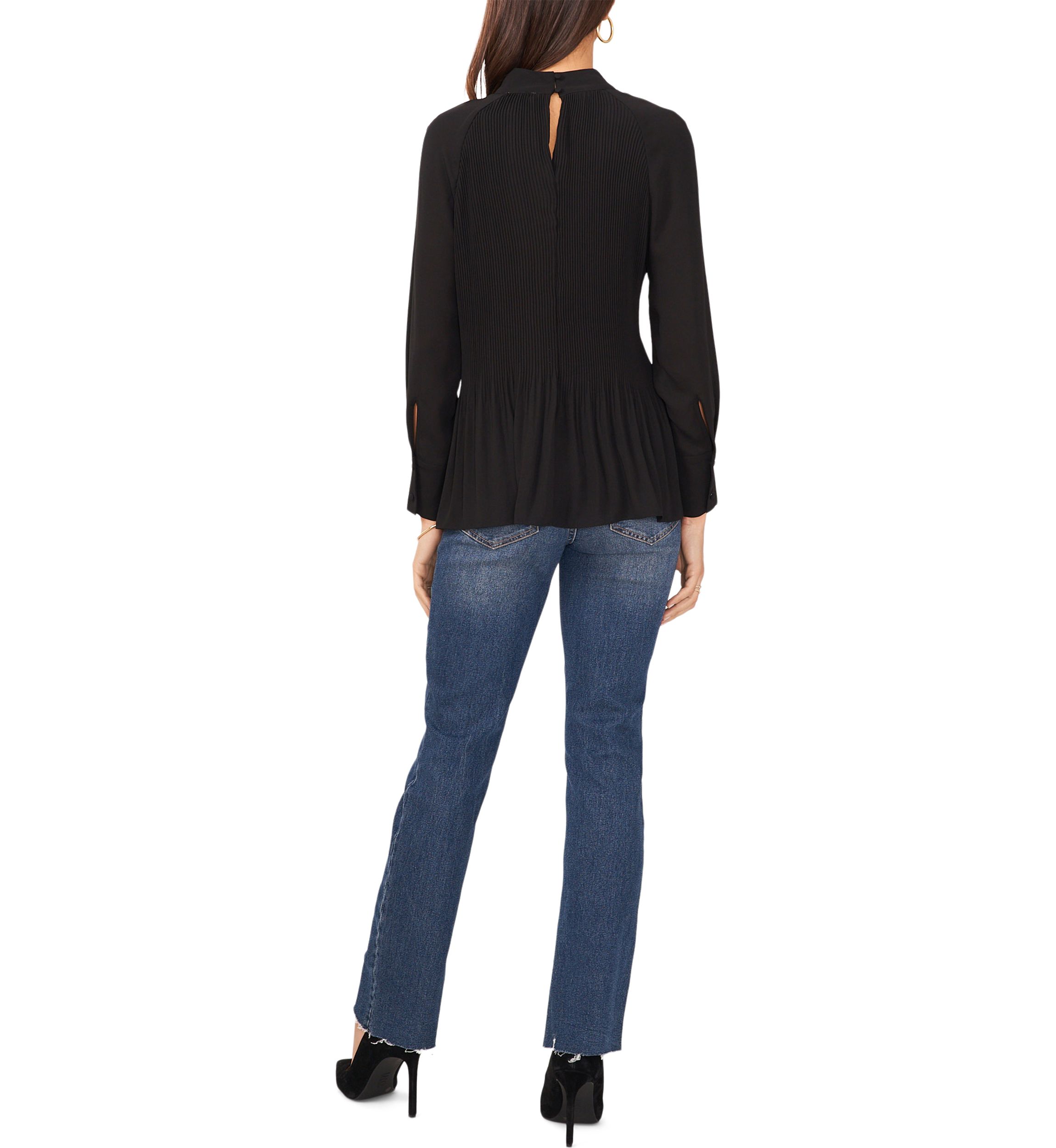 Womens Tie Back Pleated Solid Blouse