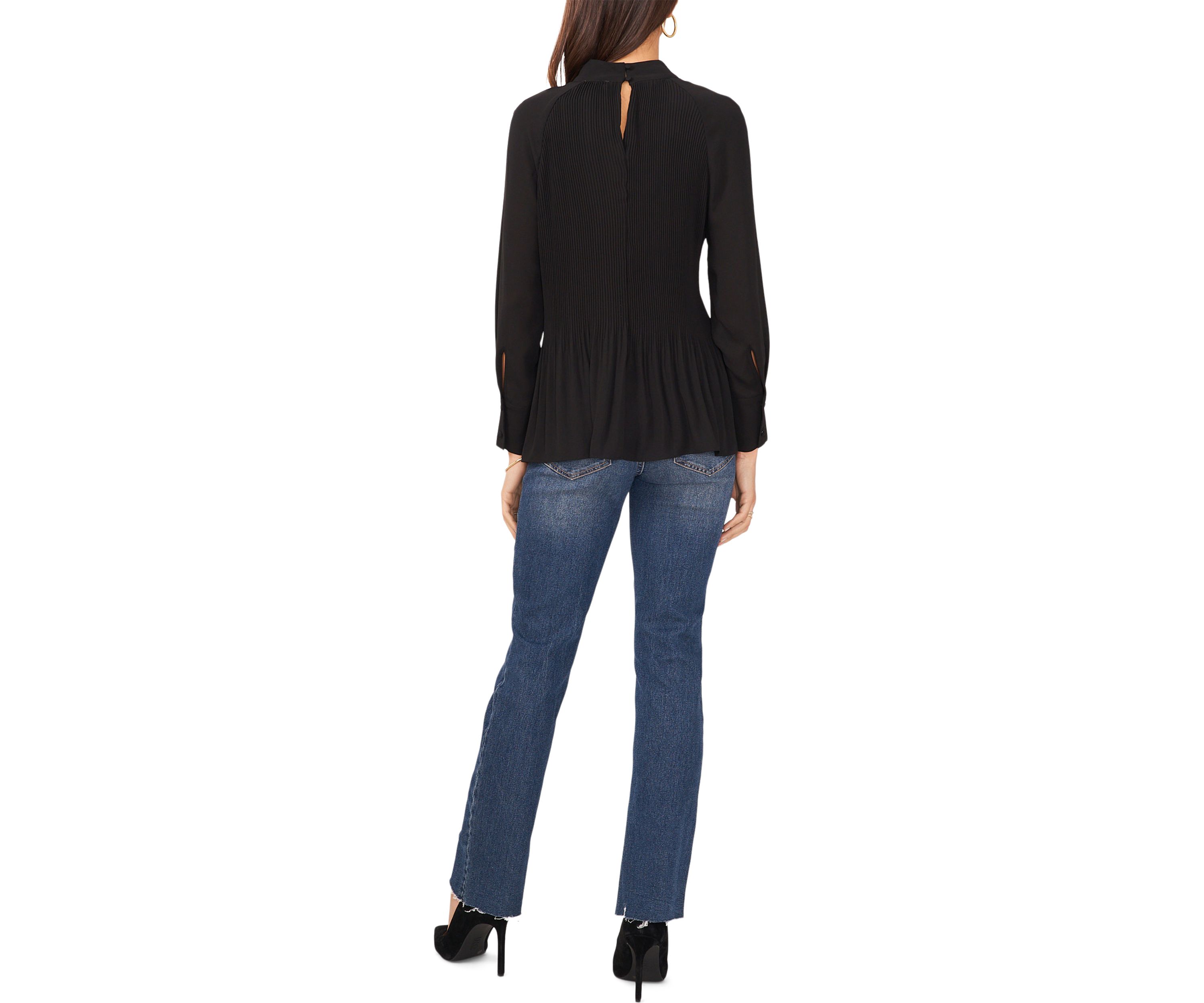 Womens Tie Back Pleated Solid Blouse