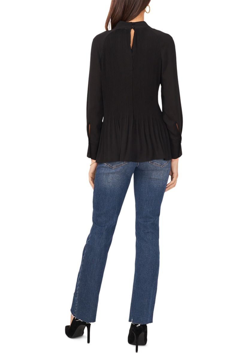 Womens Tie Back Pleated Solid Blouse