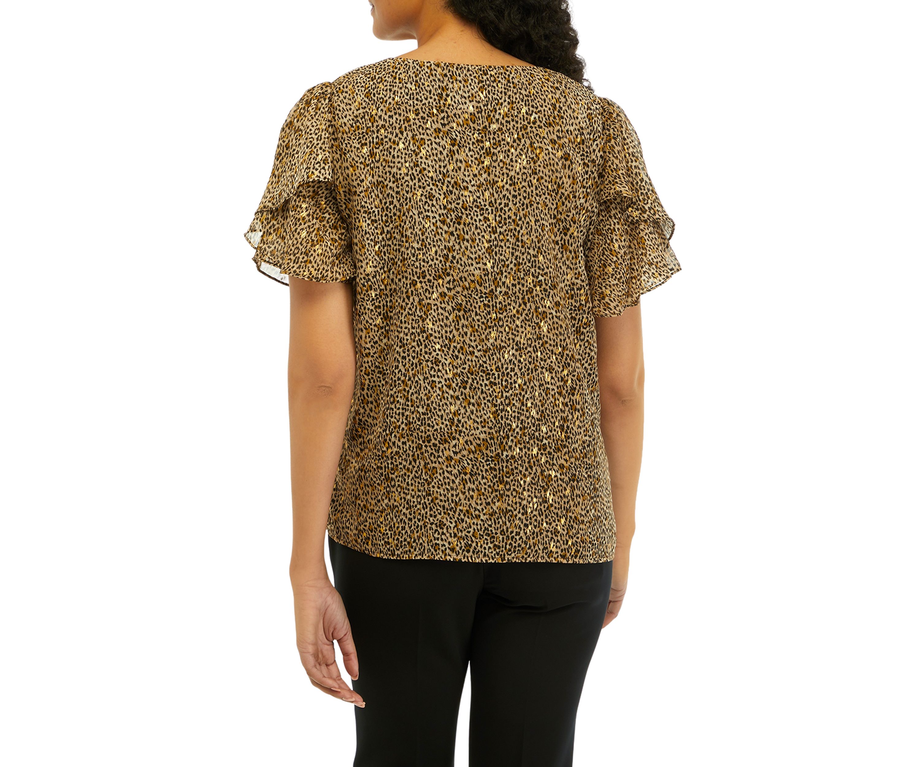 Womens Flutter Sleeve Animal Print Blouse