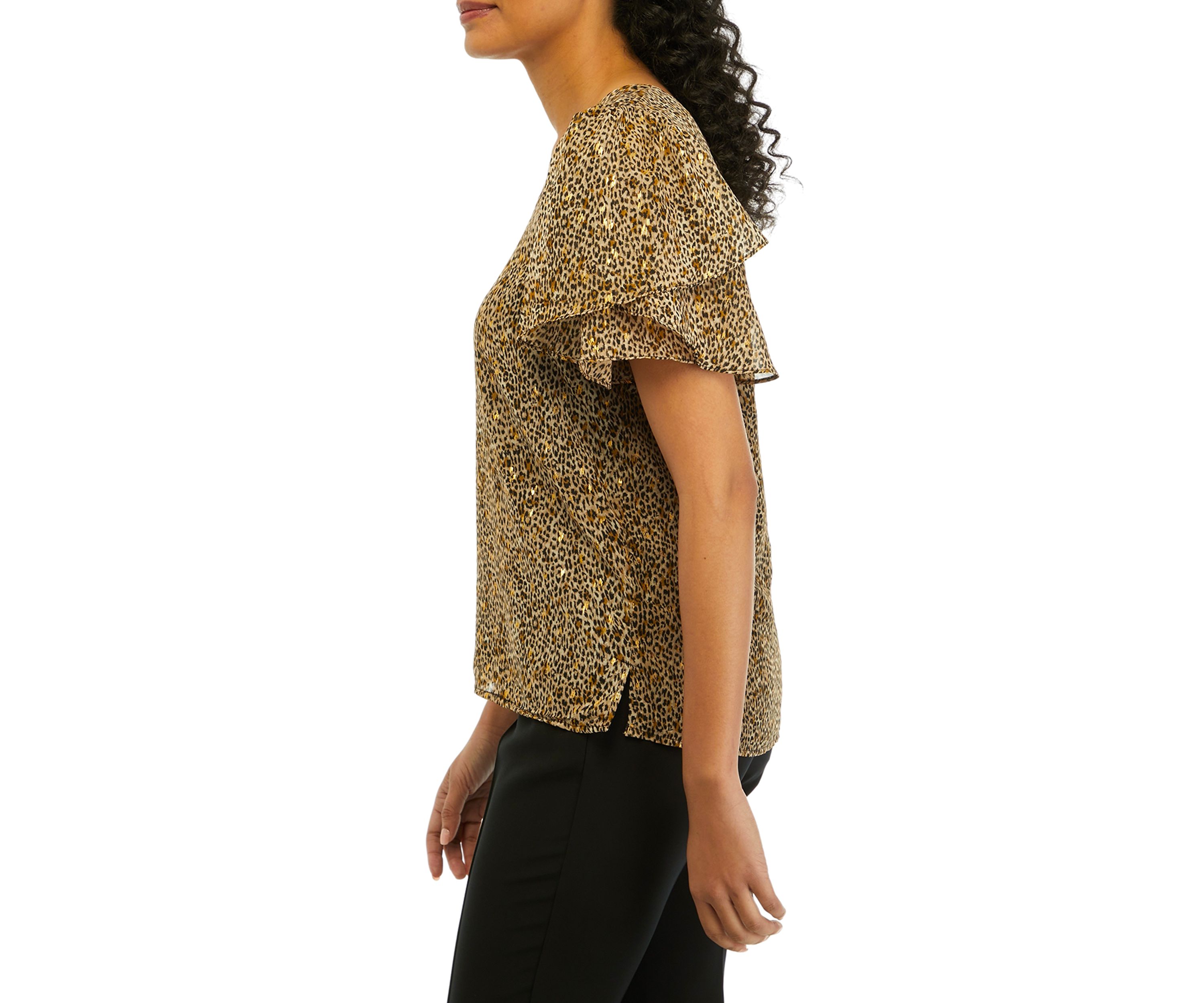 Womens Flutter Sleeve Animal Print Blouse