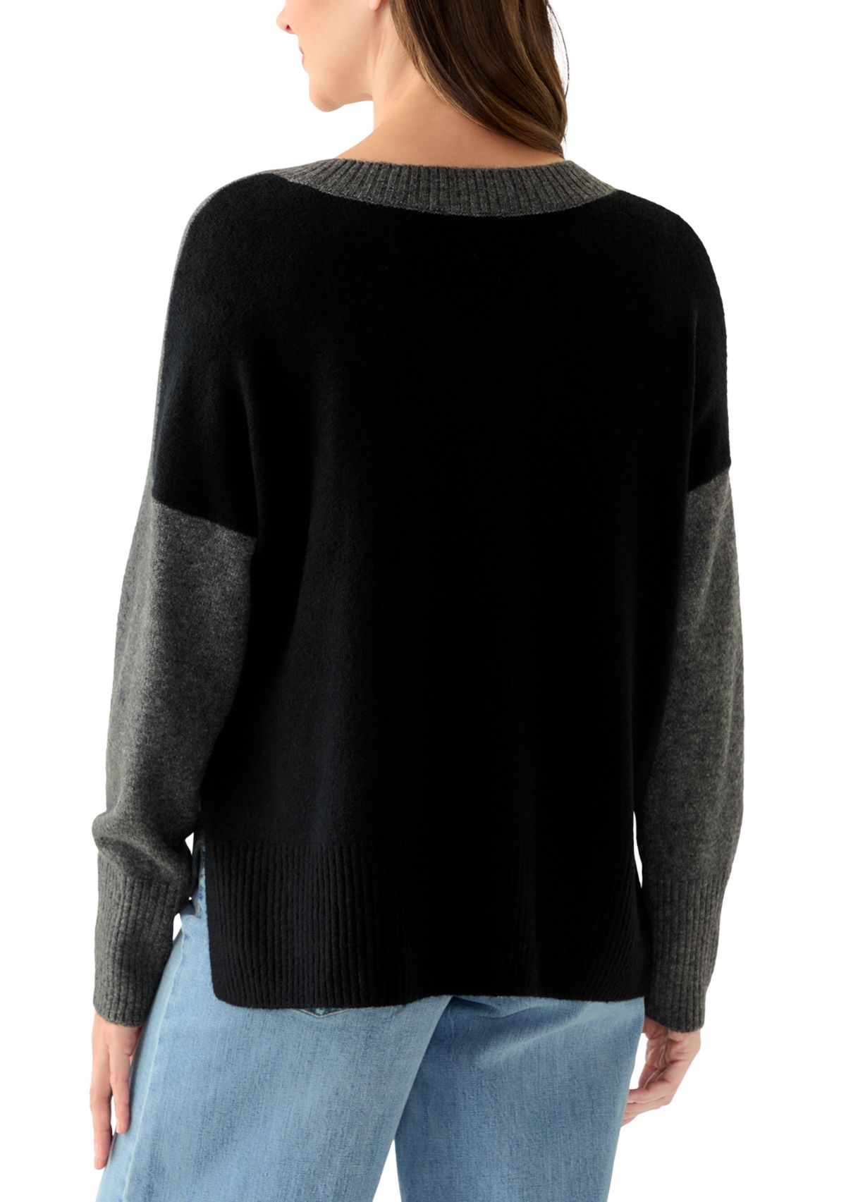 Womens Long Sleeve V-Neck Colorblock Sweater