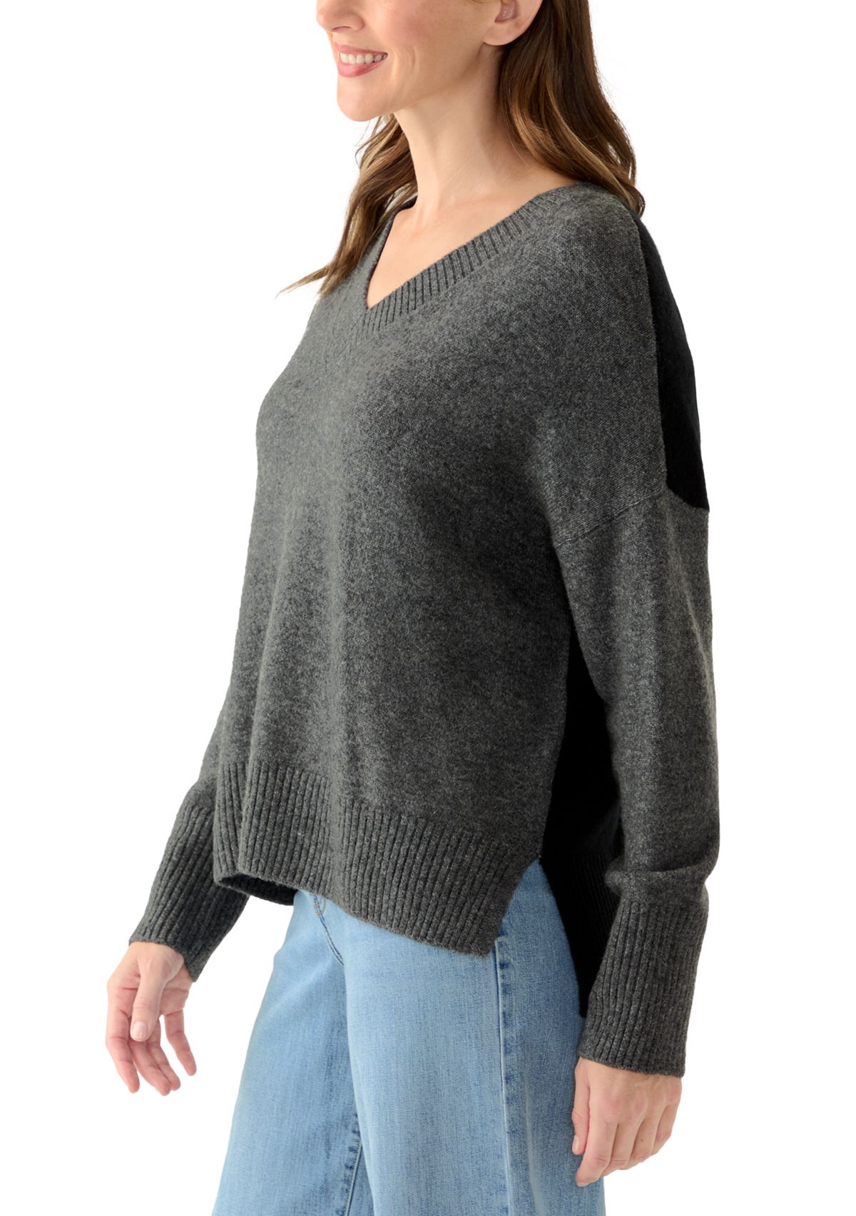 Womens Long Sleeve V-Neck Colorblock Sweater