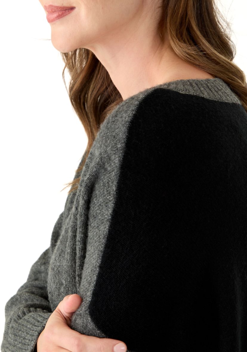 Womens Long Sleeve V-Neck Colorblock Sweater