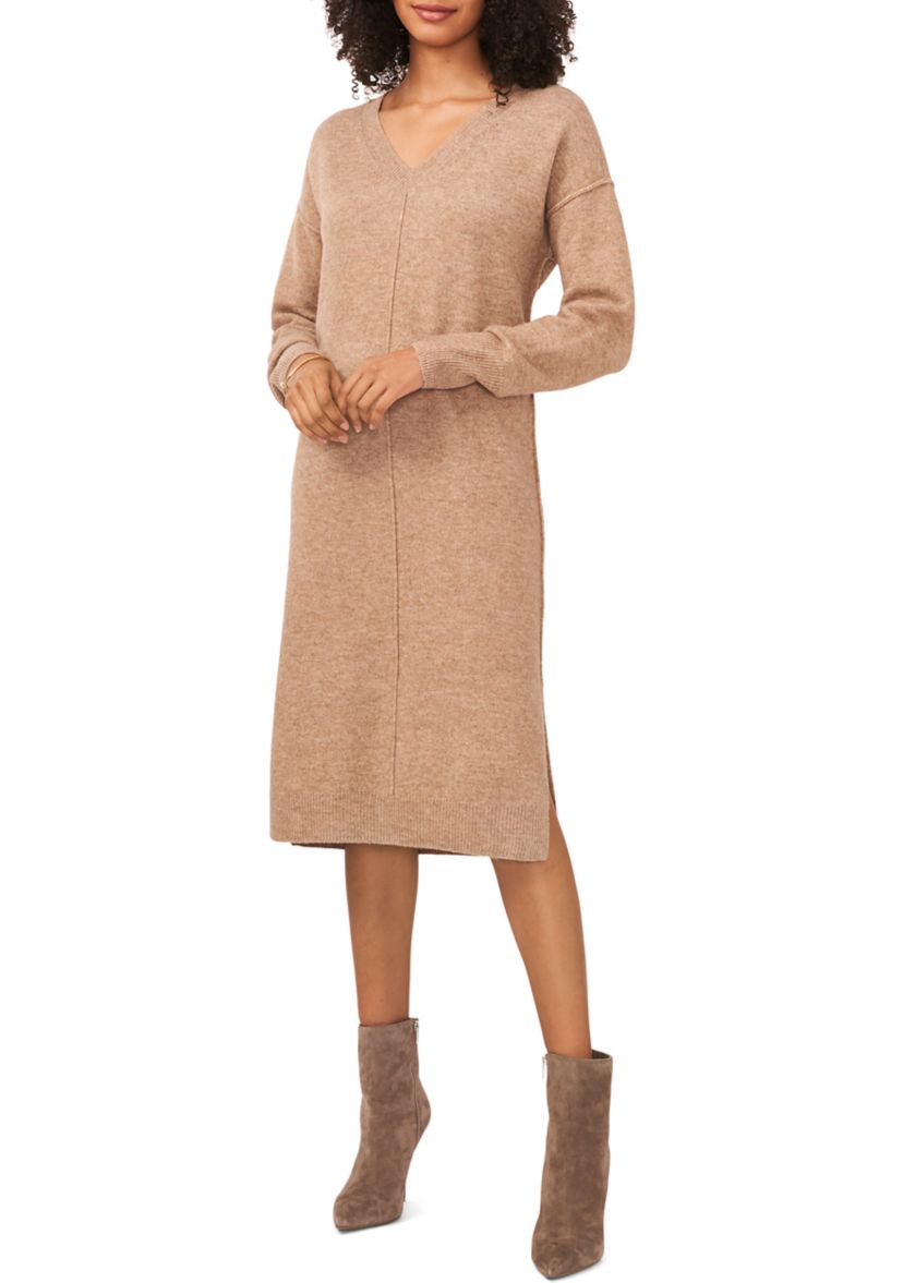 Womens Long Sleeve V-Neck Sweater Dress