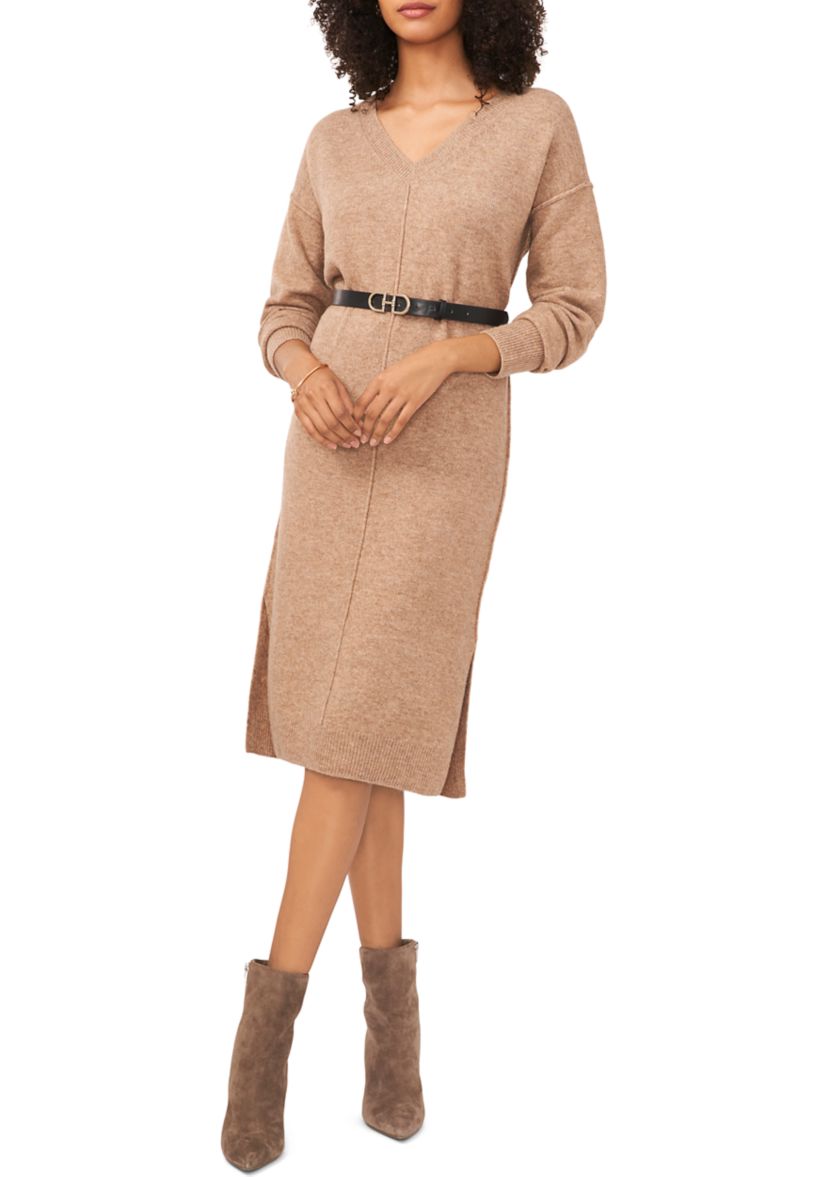 Womens Long Sleeve V-Neck Sweater Dress