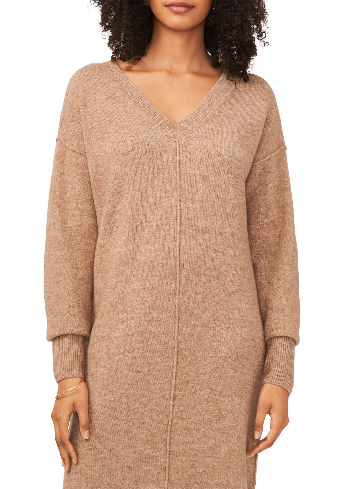Womens Long Sleeve V-Neck Sweater Dress