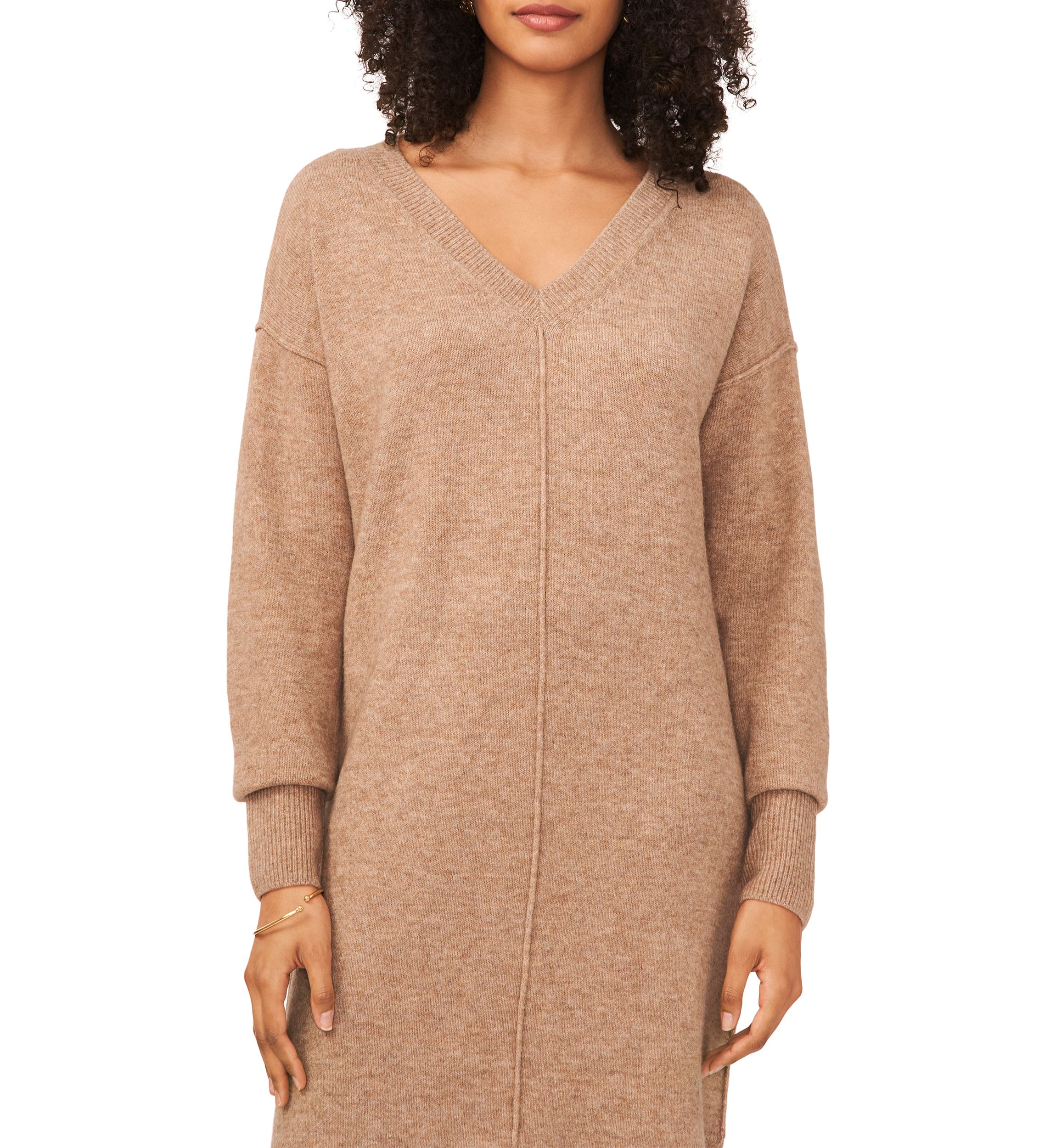 Womens Long Sleeve V-Neck Sweater Dress