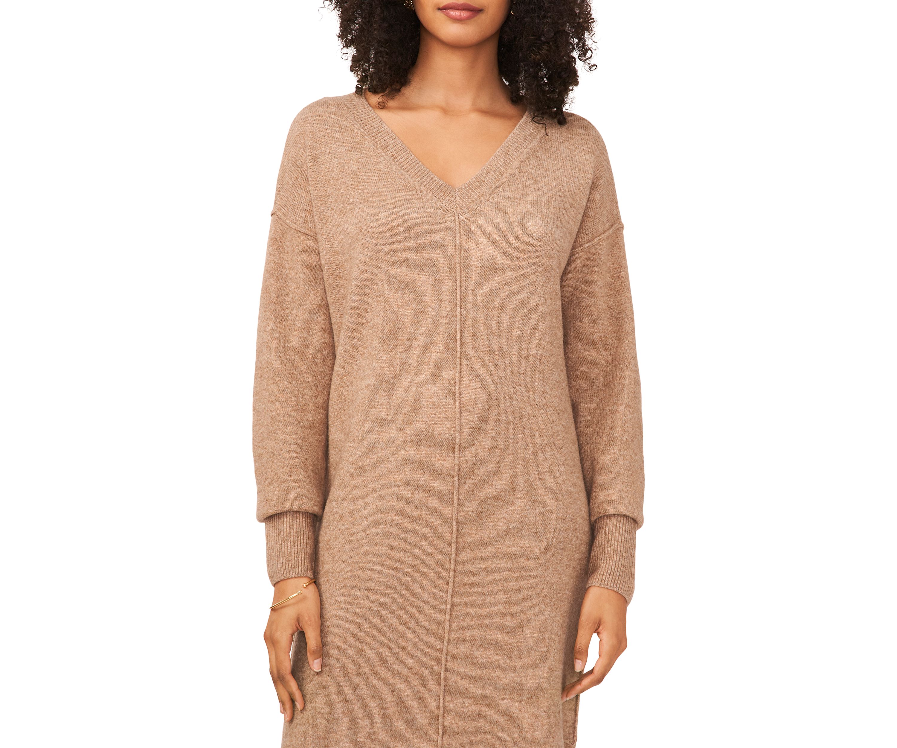 Womens Long Sleeve V-Neck Sweater Dress