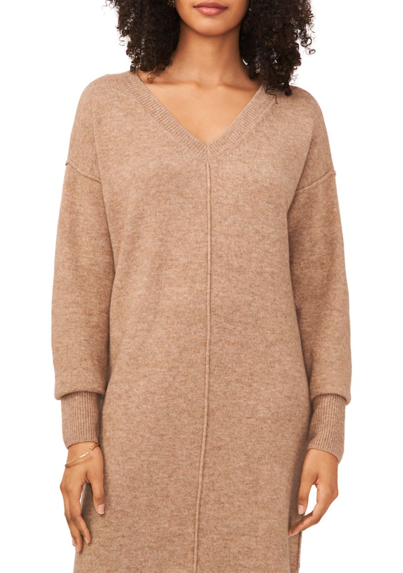 Womens Long Sleeve V-Neck Sweater Dress