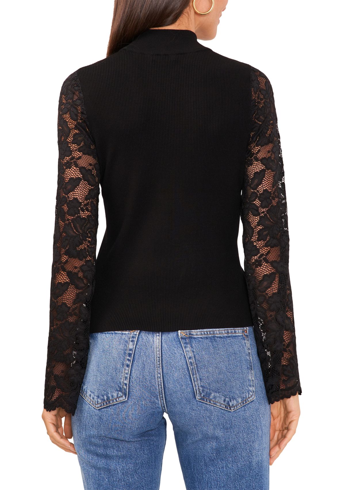 Womens Lace Long Sleeve Mock Neck Sweater