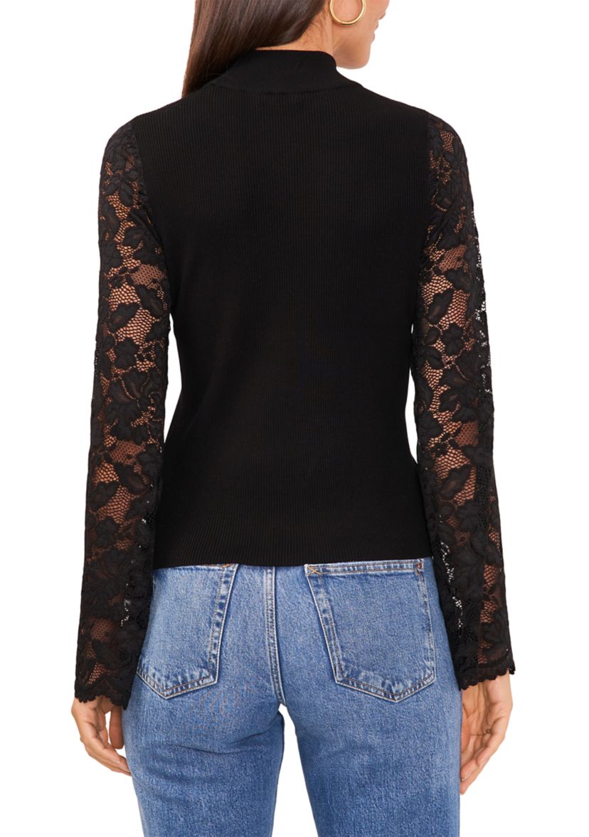 Womens Lace Long Sleeve Mock Neck Sweater
