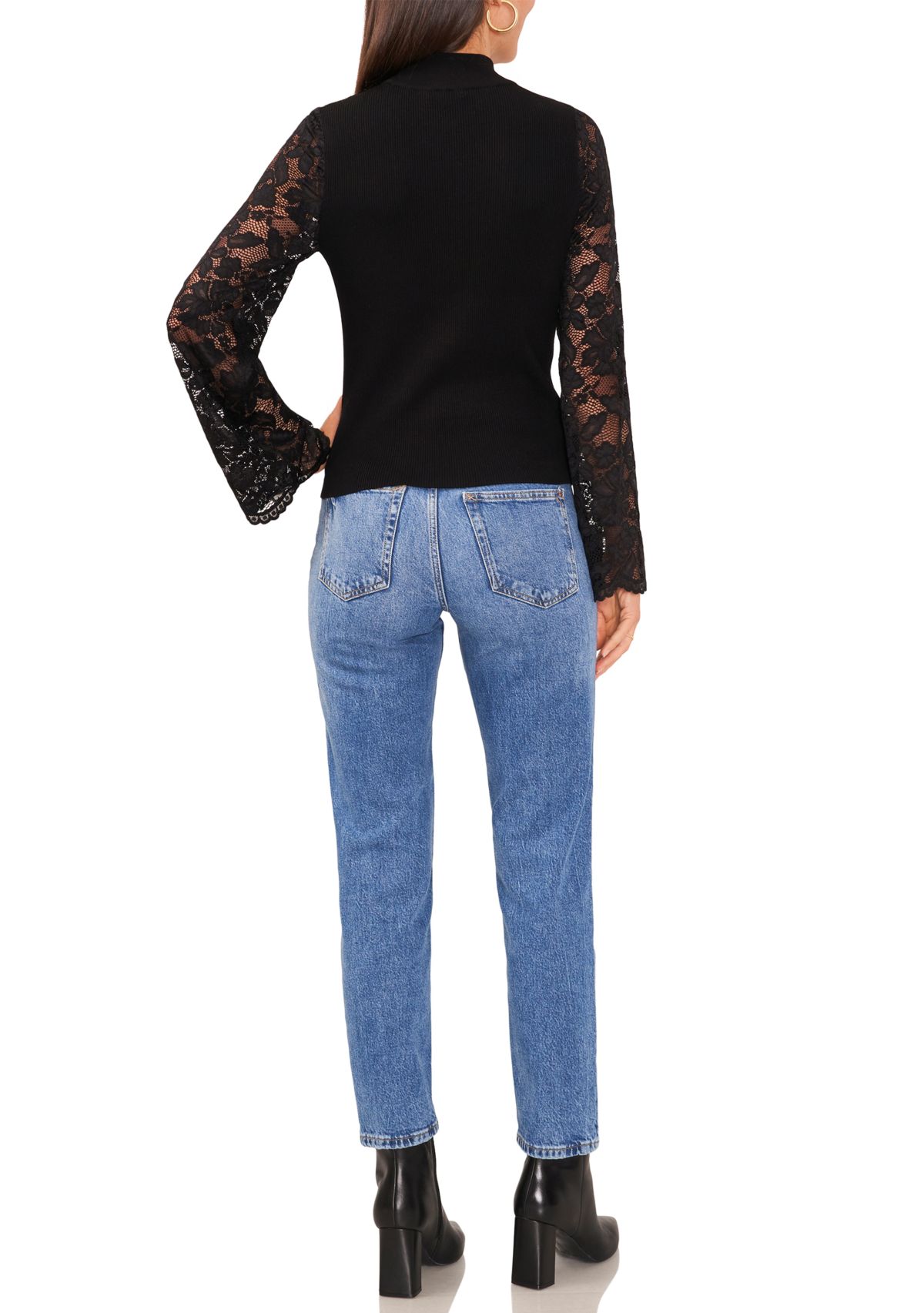 Womens Lace Long Sleeve Mock Neck Sweater