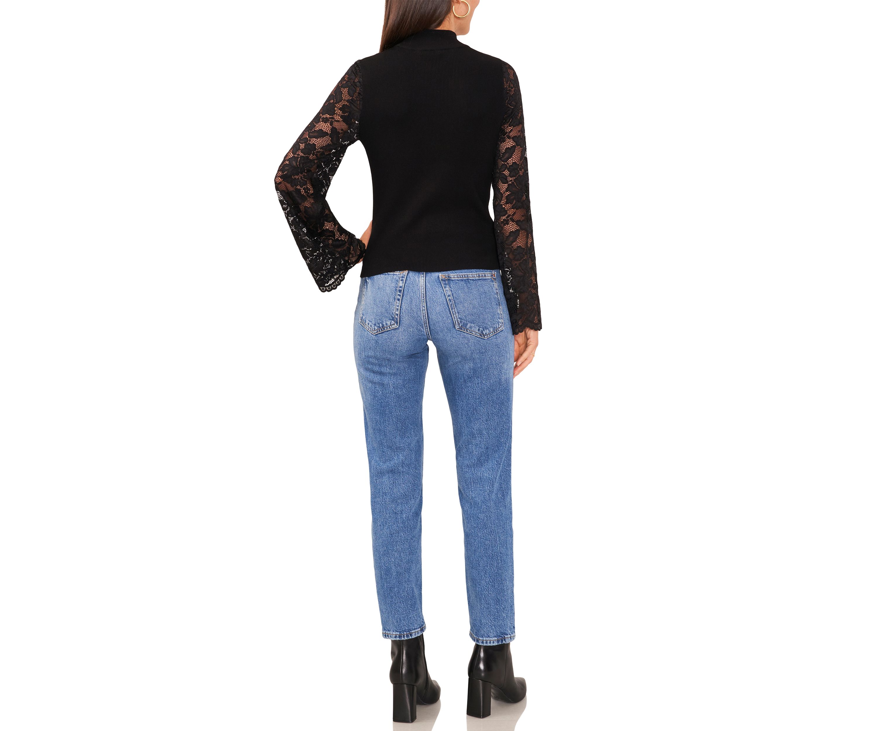 Womens Lace Long Sleeve Mock Neck Sweater