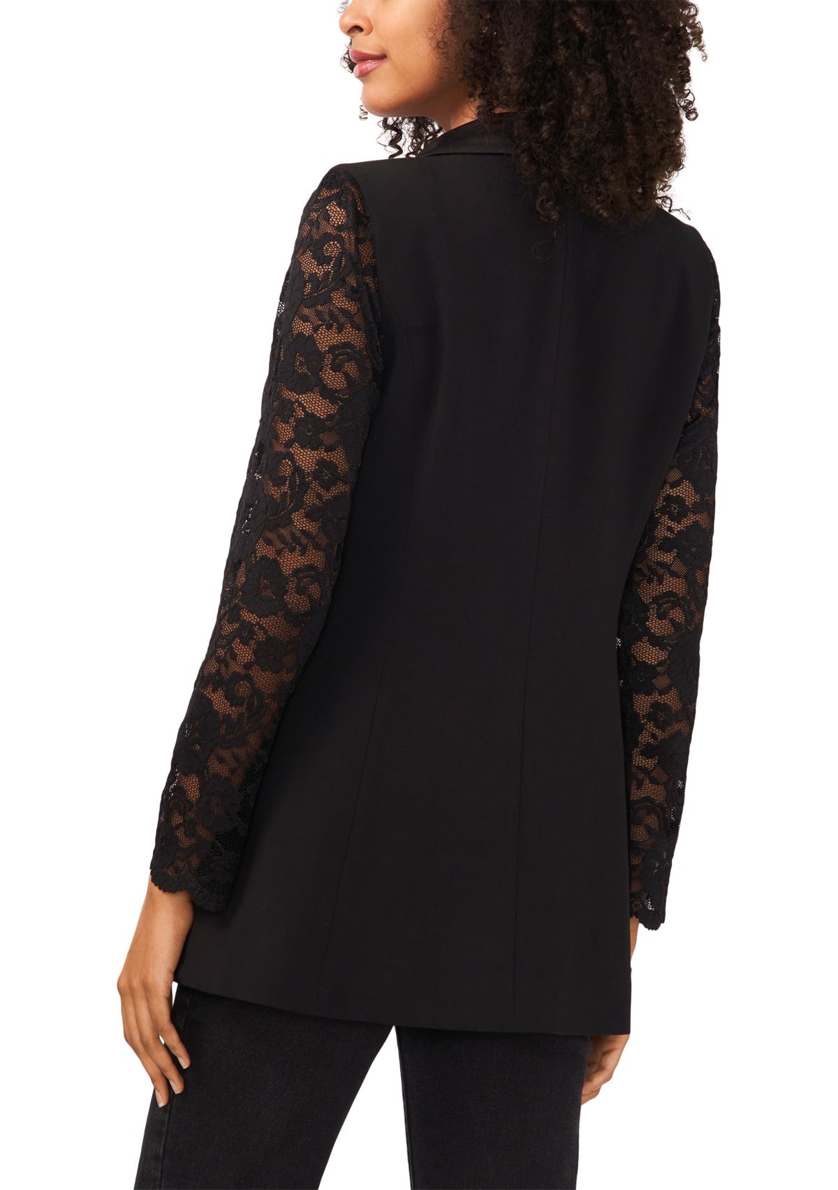 Womens Lace Sleeve Notch Collar Blazer 