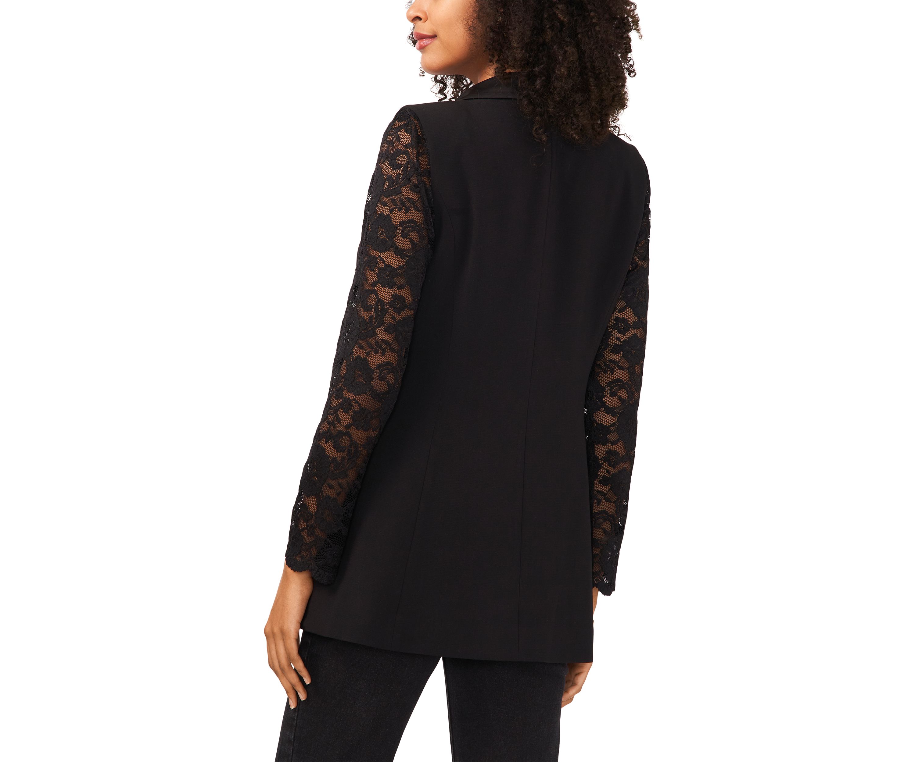 Womens Lace Sleeve Notch Collar Blazer 