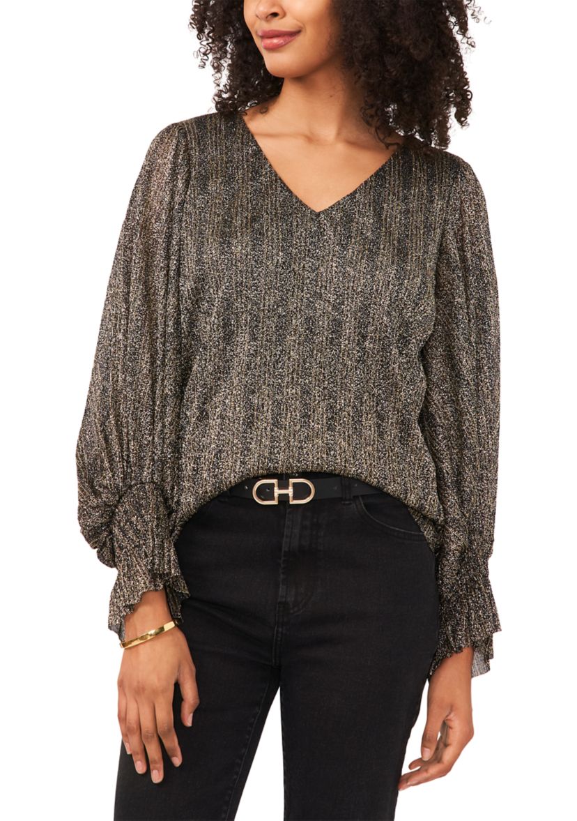 Womens Blouson Sleeve Foil Knit Top 
