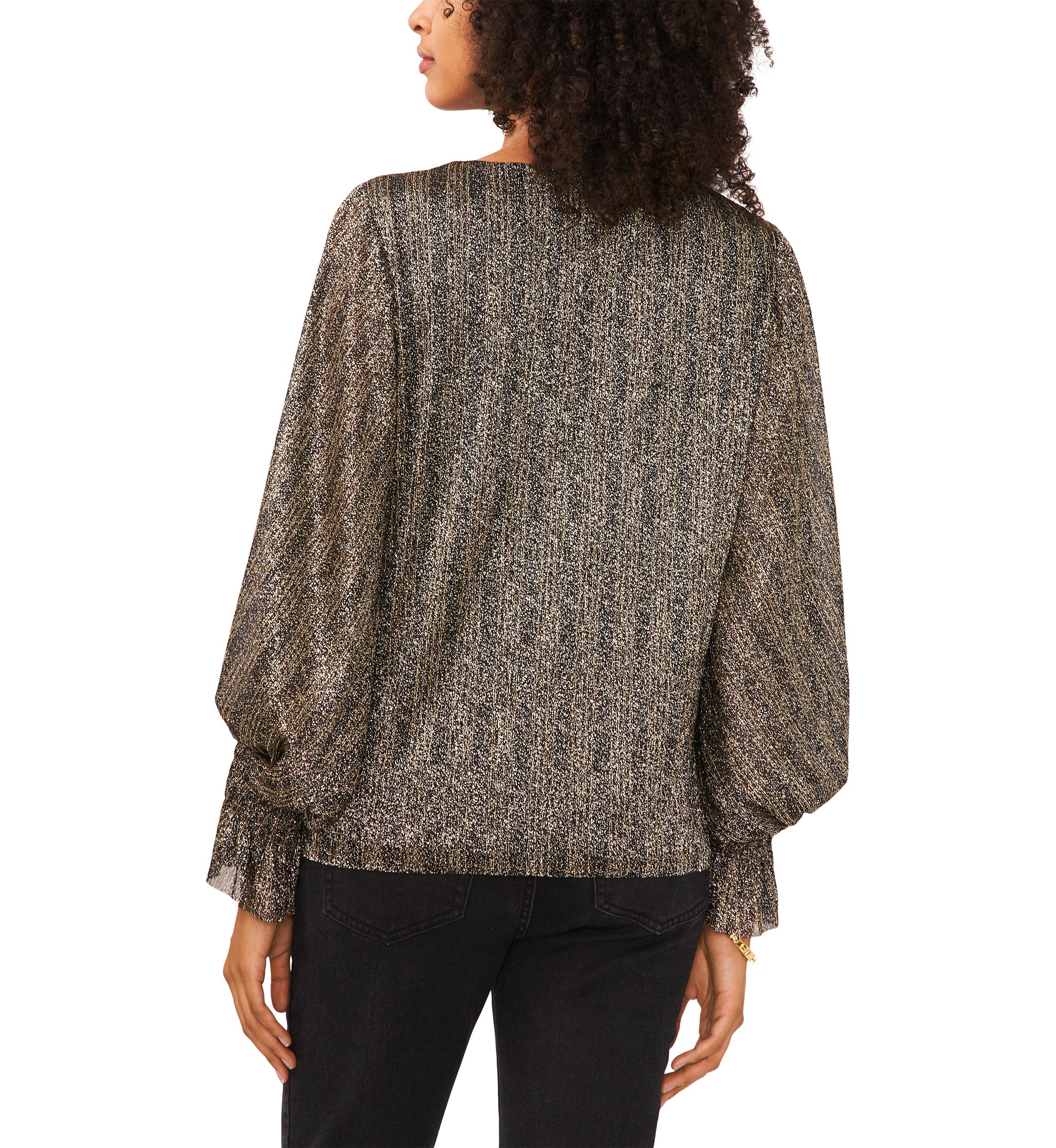 Womens Blouson Sleeve Foil Knit Top 