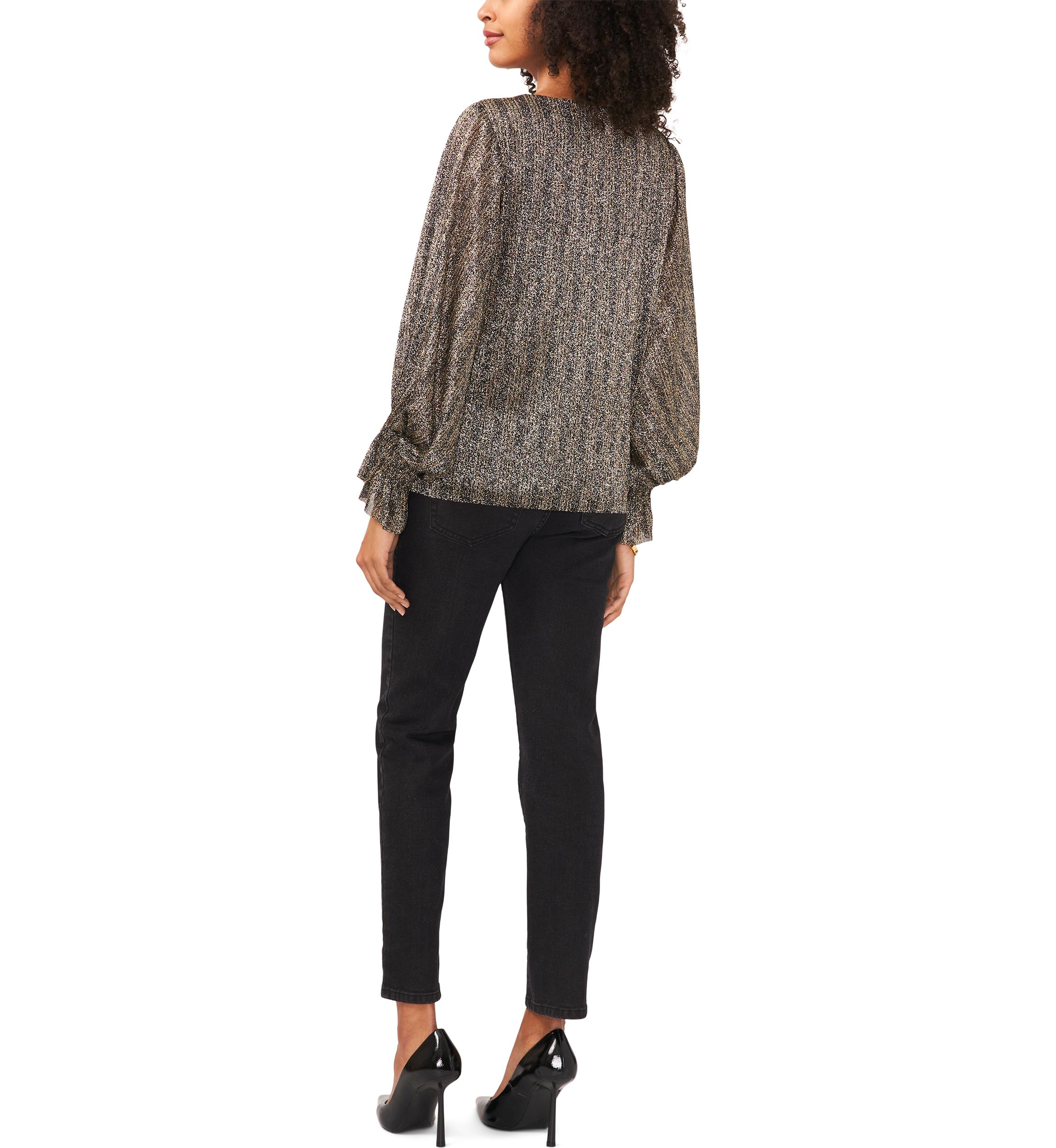 Womens Blouson Sleeve Foil Knit Top 
