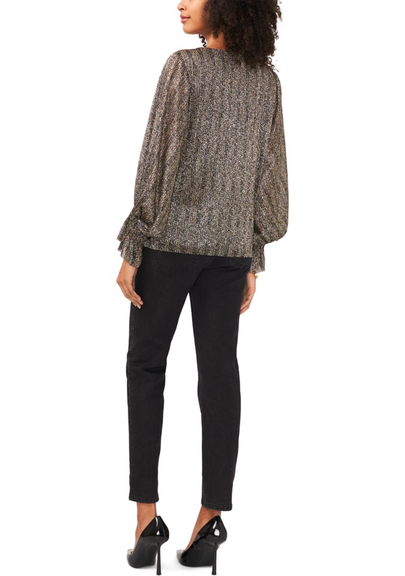 Womens Blouson Sleeve Foil Knit Top 